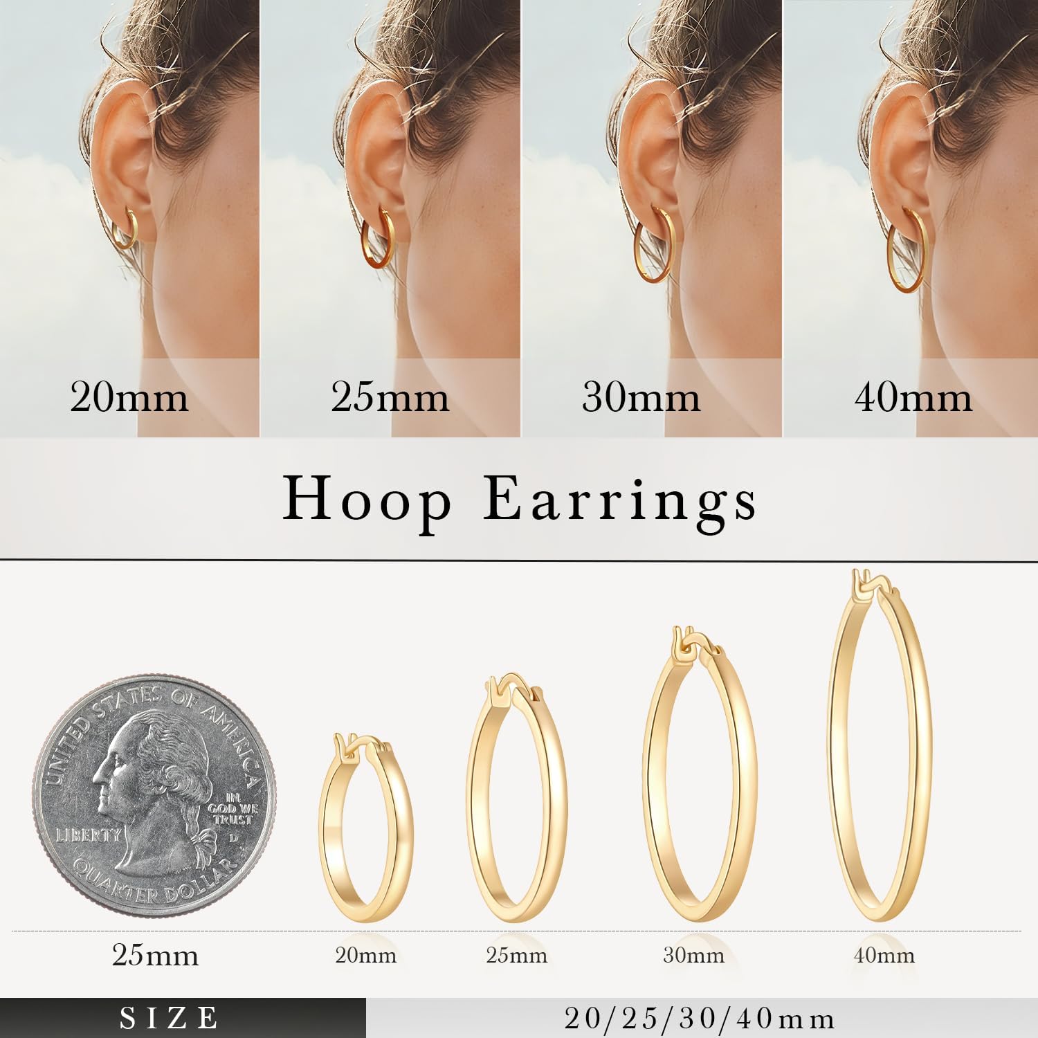14K Gold Hoop Earrings for Women 14K Gold Earrings for Women Gold Hoop Earring for Womens Hoops Beauty of Simplicity Hoops Earring for Womens 20/25/ 30/40 MM