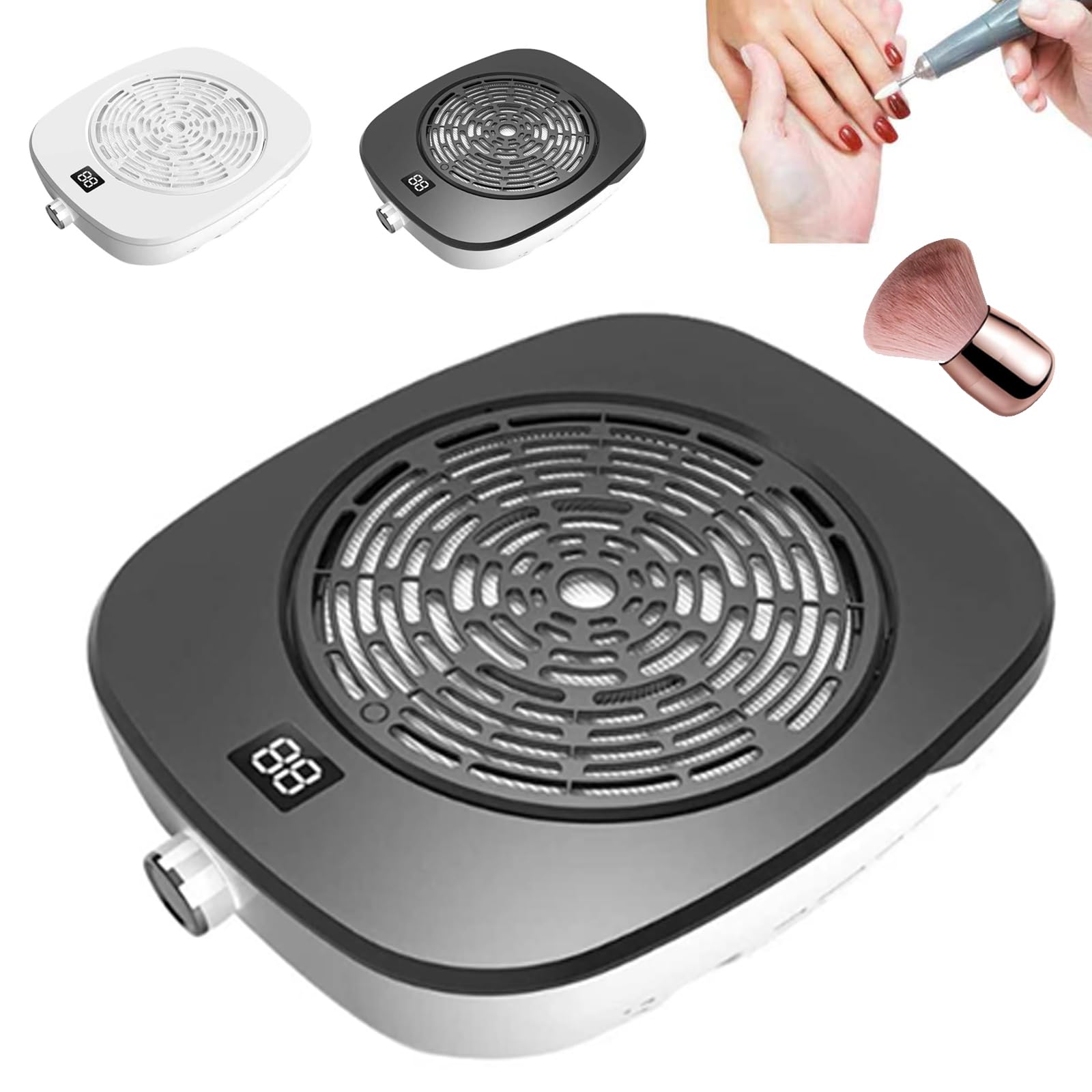 Aspiratore per Polvere Professionale per Unghie, Aspiratore con Ventola da 4500 Giri/min con Display LED e Filtro Riutilizzabile, Velocità Regolabile Compatto e Silenzioso per Salone di Bellezz black