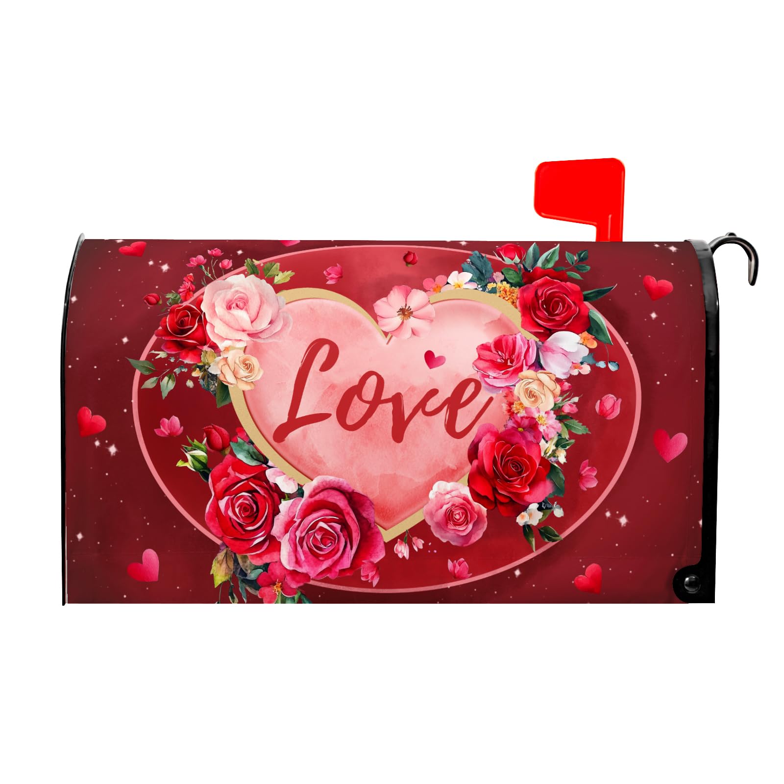 Valentine's Day Mailbox Covers Magnetic Standard Size 18 X 21 Inch Red Love Hearts Magnetic Mailbox Cover Floral Mailbox Wraps Post Box Cover Decoration Outdoor Garden Home Yard Outside