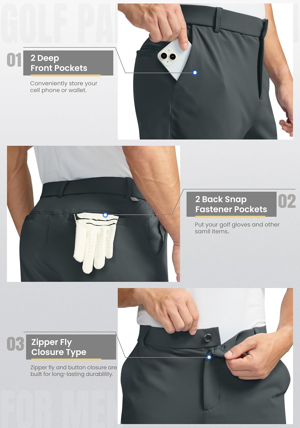 Soothfeel Men's Fleece Lined Pants 30"/32"/34" Golf Work Dress Pants Casual Insulated Warm Winter Trousers with Pockets - Image 5