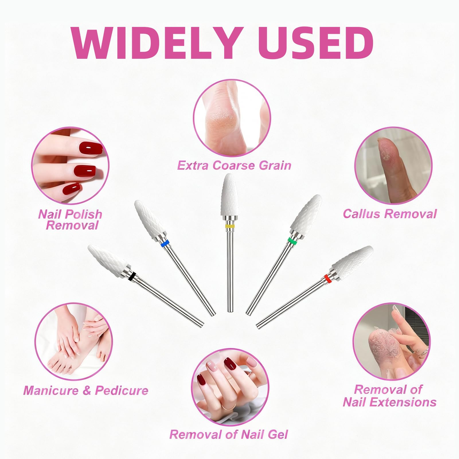 5 Pezzi Punta per Trapano in Ceramica per Unghie, Rimozione Professionale delle Cuticole in Gel Acrilico, Adatta per Manicure e Pedicure, Adatta per Uso in Salone e a Casa