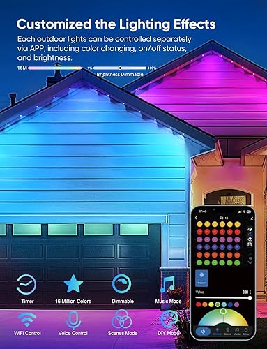 Miniatura 2 de Luces permanentes para exteriores de 100 pies, luz de alero RGBW con 72 luces LED, más de 111 modos de escenas iluminación al aire libre, luz