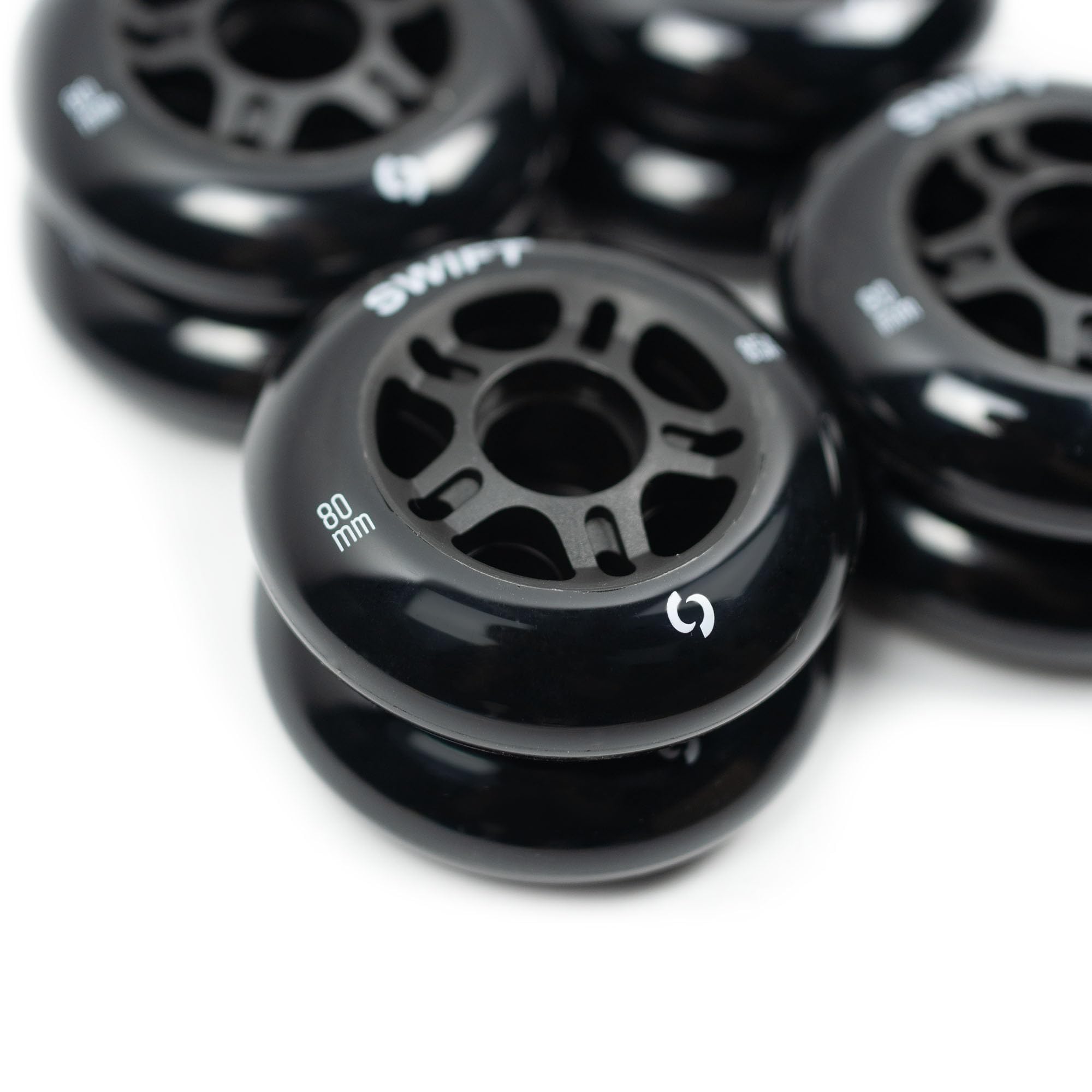 Switch Ruote per roller, 8 pezzi, 80 mm, 85 A/68 mm, 88 A, con cuscinetti ABEC 9, in linea, colore nero