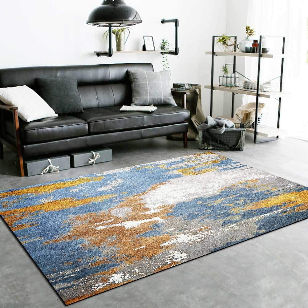 Tapis moderne doux pour chambre à coucher créez un cocon chaleureux rétro jaune et bleu