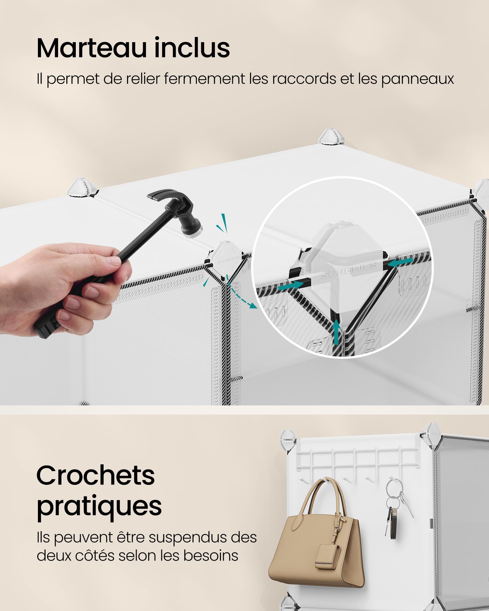SONGMICS Étagère à Chaussures 10 Compartiments, Étagère de Rangement Modulable, Compartiment de 30 x 40 x 30 cm, Porte, Cadre en Acier, Plastique, pour Couloir, Chambre, Entrée, Blanc LPC035W01