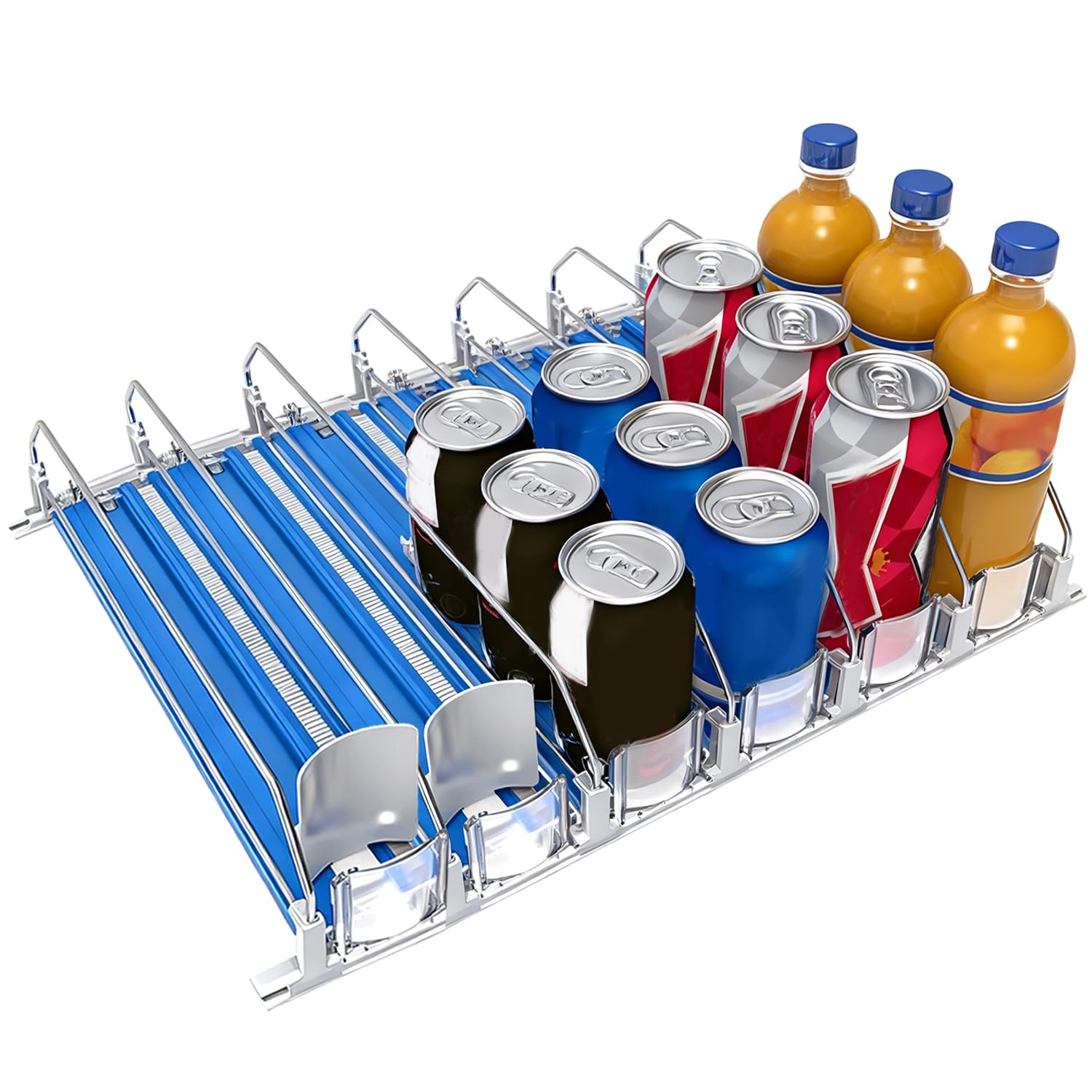 Organizador De Bebidas Para FrigoríFico, Dispensador De Latas De Refresco De 18,9 X 15,0 X 3,1 Pulgadas Para FrigoríFico, Dispensador De Bebidas Con Deslizador AutomáTico (Azul)