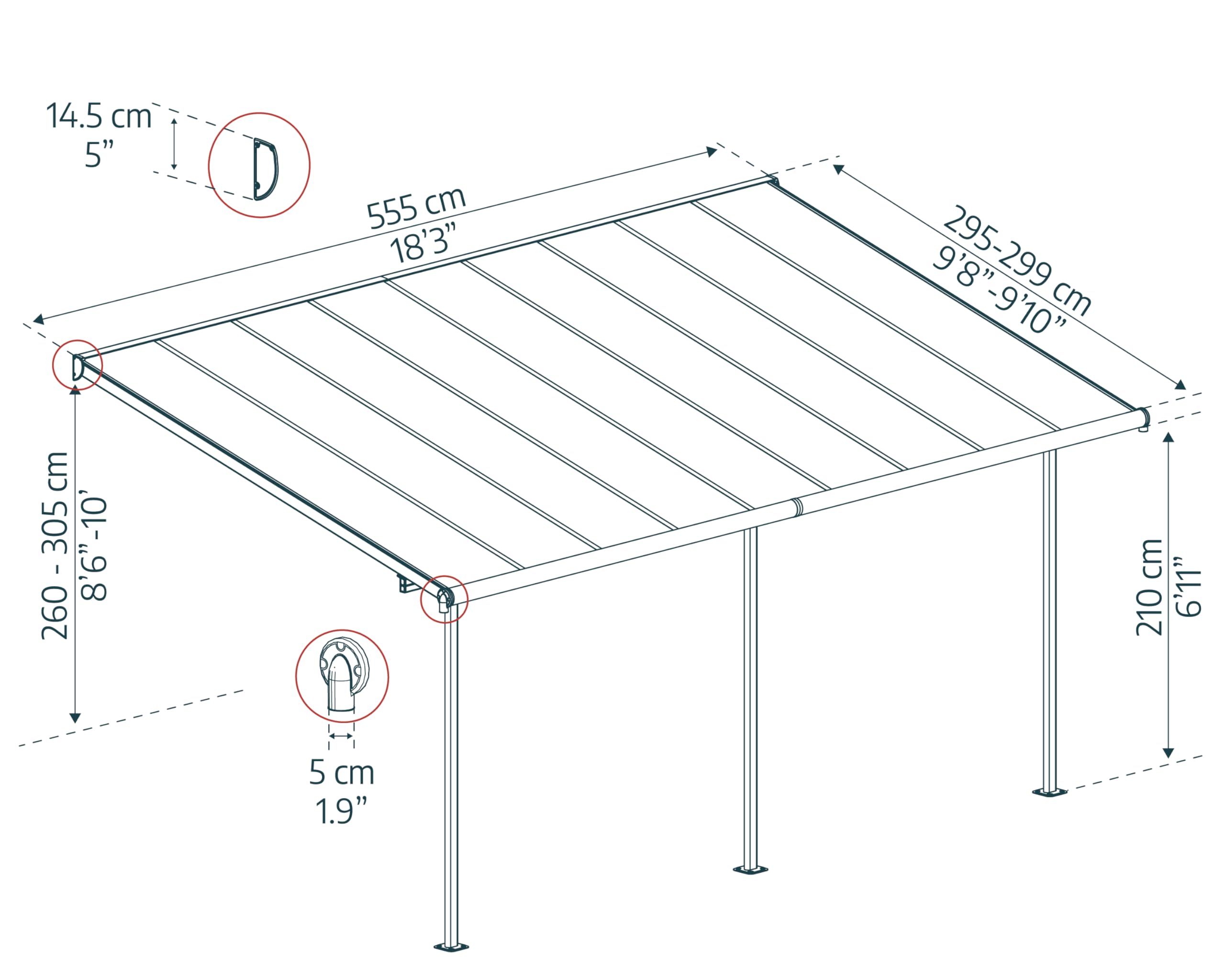 Palram Canopia - Pergola Capri in Alluminio E Policarbonato, Per Coprire Una Terrazza Tutto L'anno (3X5, Grigio)