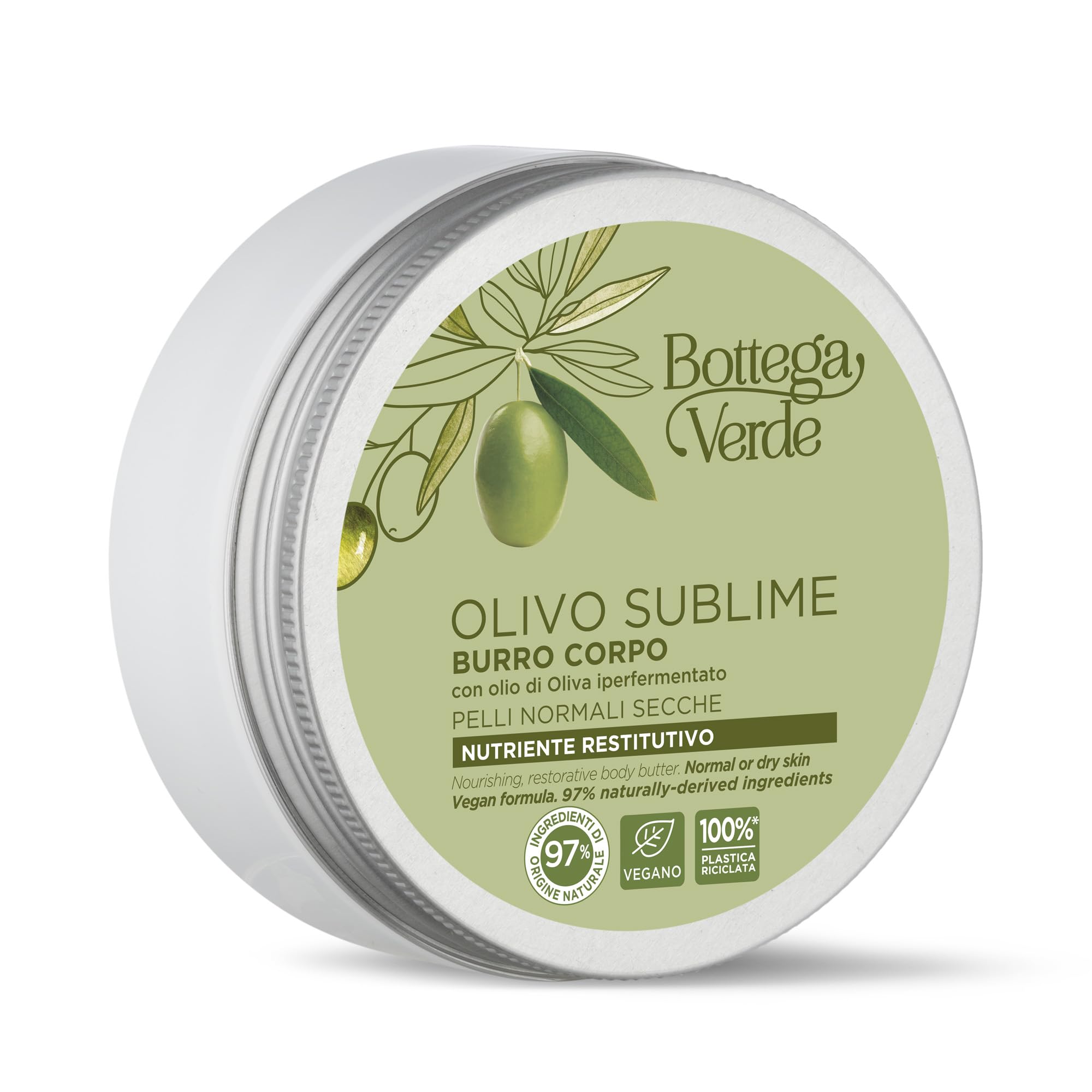 Bottega Verde - Burro Corpo Nutriente Restitutivo, 150 ml, con Olio di Oliva Iperfermentato, Burro di Cacao e di Karitè, Azione Nutriente e Emolliente, per Pelli Normali o Secche