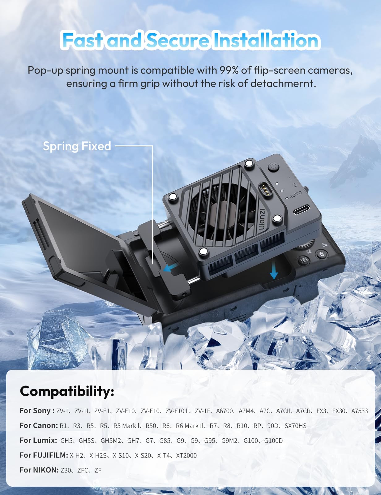 ULANZI CU01 Raffreddatore a Semiconduttore per Camera Fotografica, Sistema di Cooling Fan,Batteria Esterna da 3000mAh, Compatto e Efficace, Ideale per Sony, Canon, Nikon,Fujifilm