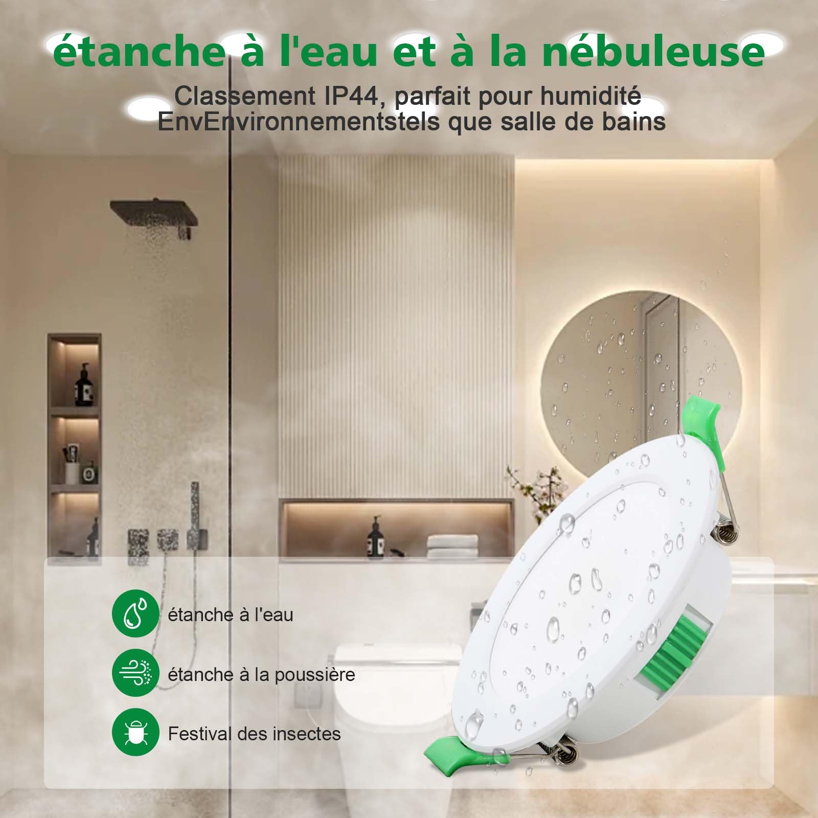 Spot LED Encastrable 230V, 7W Dimmable Spot Salle de Bain pour 68mm - 78mm Taille de Découpe, 3000K/4000K/6500K Réglable LED Plafond, IP44 Étanche pour Salle de bains, Salon, Set of 6