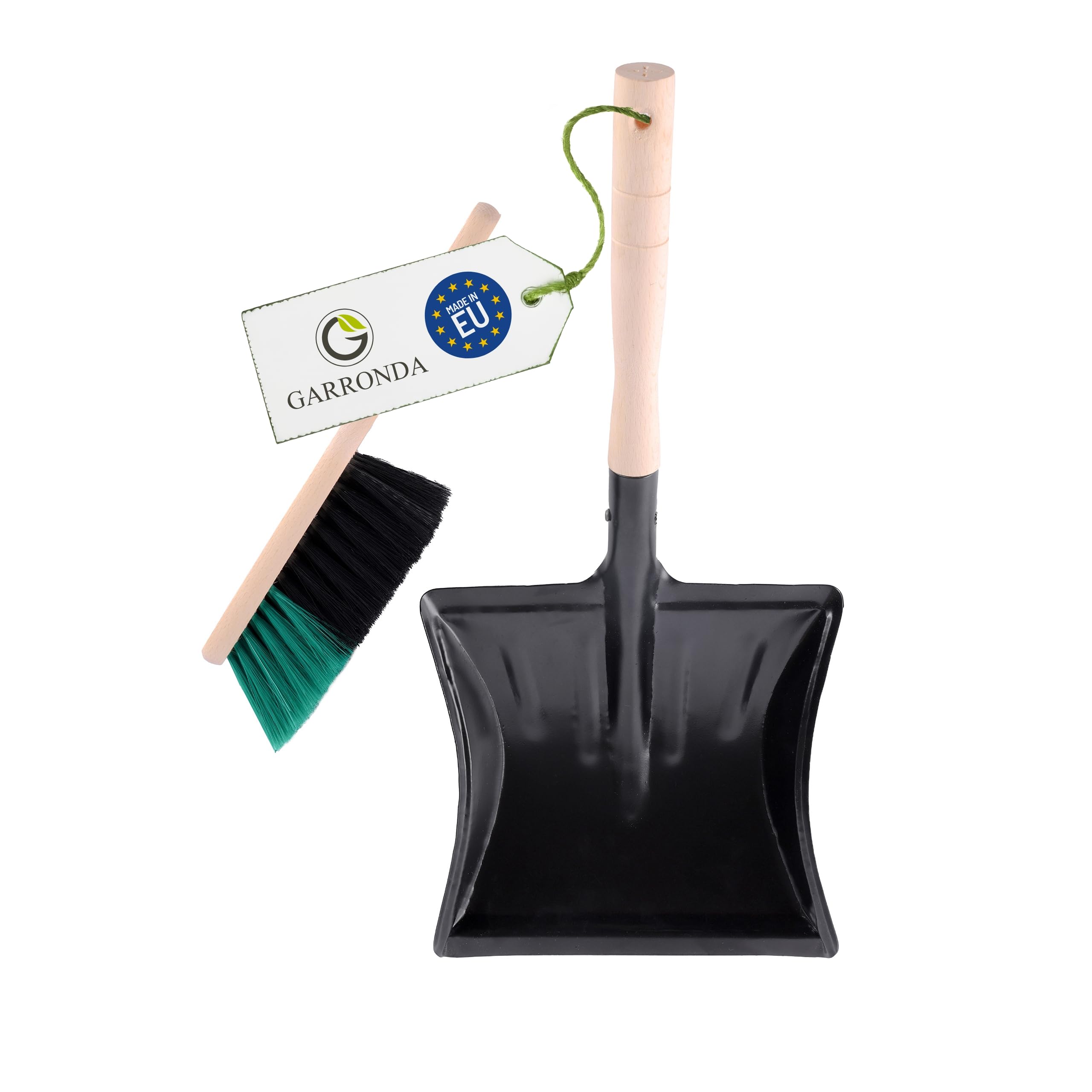 Garronda Kehrschaufel Set mit Metallschaufel mit Holzgriff und Handfeger aus Holz und Synthetik Kehrblech Kehrbesen für Haushalt GD-0010 (Schwarz/Grün + Schwarz)