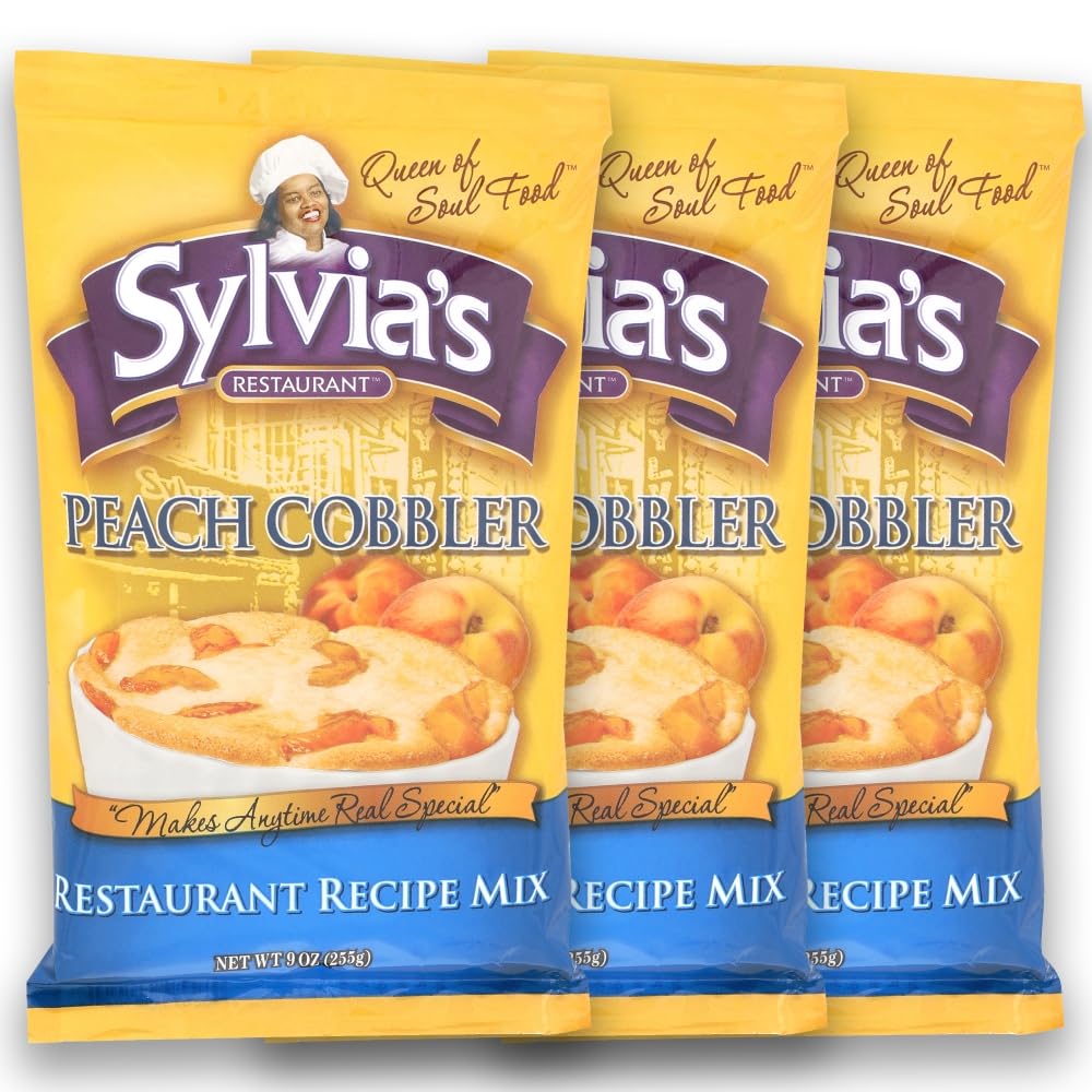 Sylvia’s Restaurant Peach Cobbler Recipe Mix, Delicious Desserts made easy with Sylvia’s Peach Cobbler Baking Mix 9oz bag (Pack of 3)