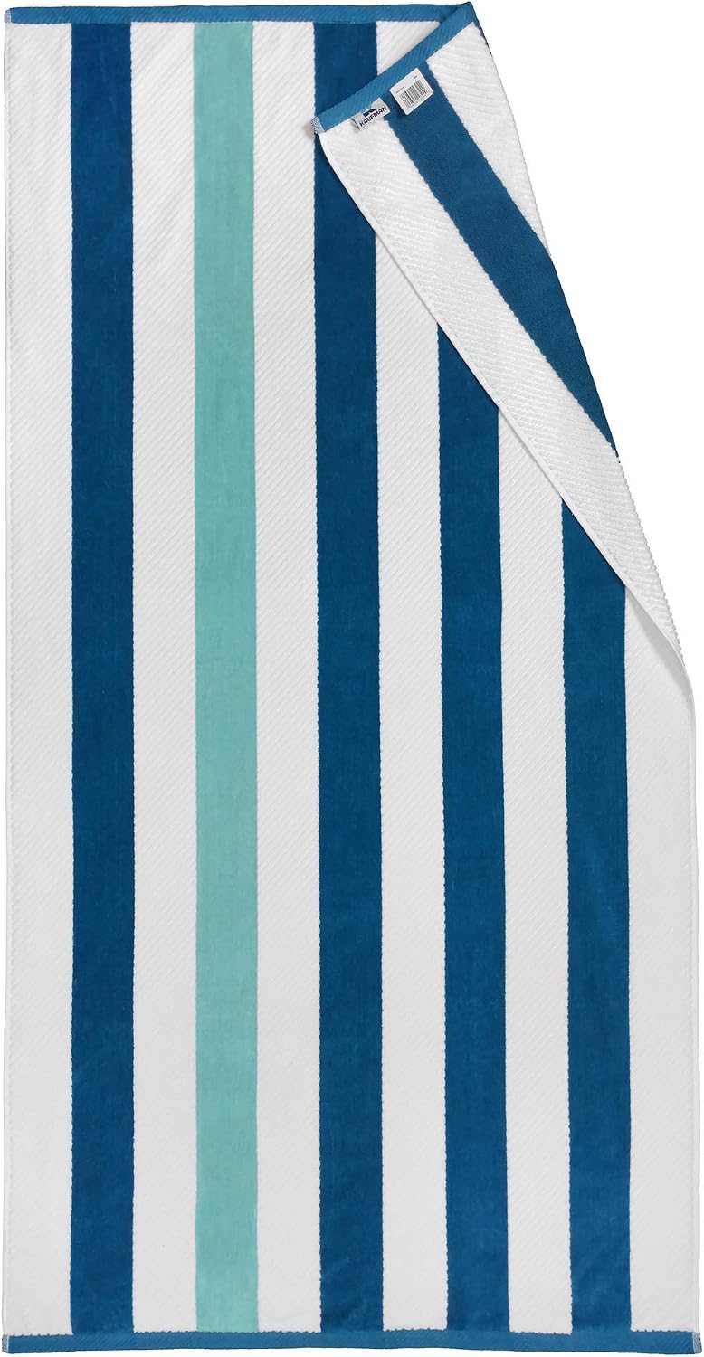 Kaufman - Soft, Plush,4 Pack 100% Combed Ring Spun Textured Yarn dye Cotton Velour Oversized Sized 32”x62” Highly Absorbent, Quick Dry, Colorful Cabana Striped Beach, Pool and Bath Towel.