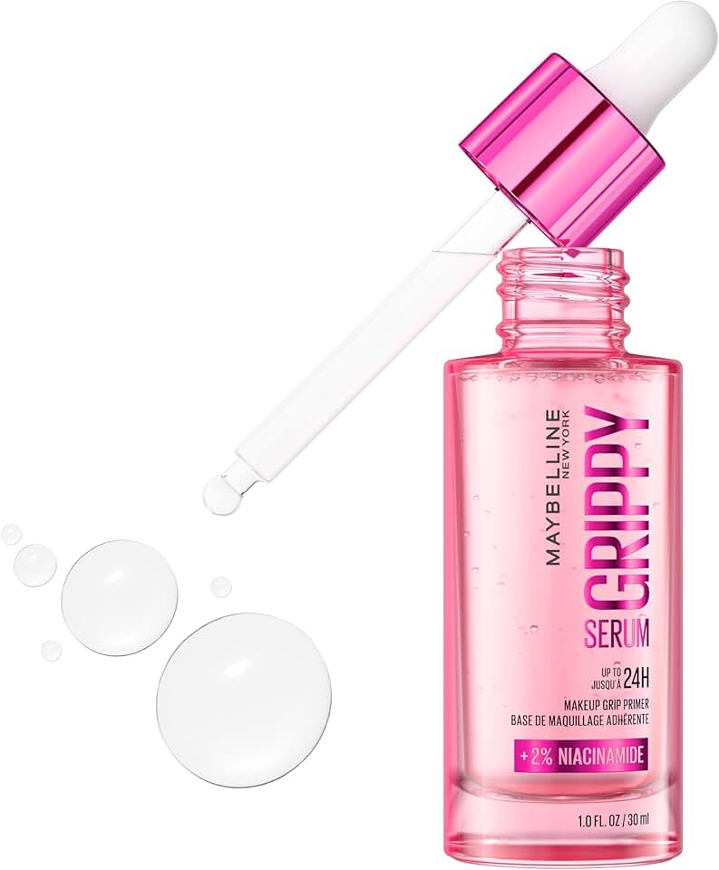 Maybelline Grippy Serum Primer, Hydrating Makeup Primer with 2% Niacinamide For Up To 24HR Make Up Wear, Clear, 1 Count