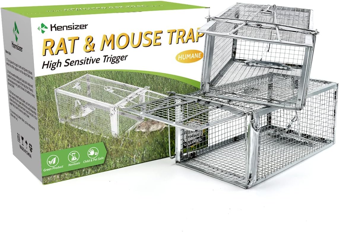 Kensizer 2-Pack Humane Rat Trap, Chipmunk Rodent Trap that Work for Indoor and Outdoor Small Animal - Mouse Voles Hamsters Live Cage Catch and Release