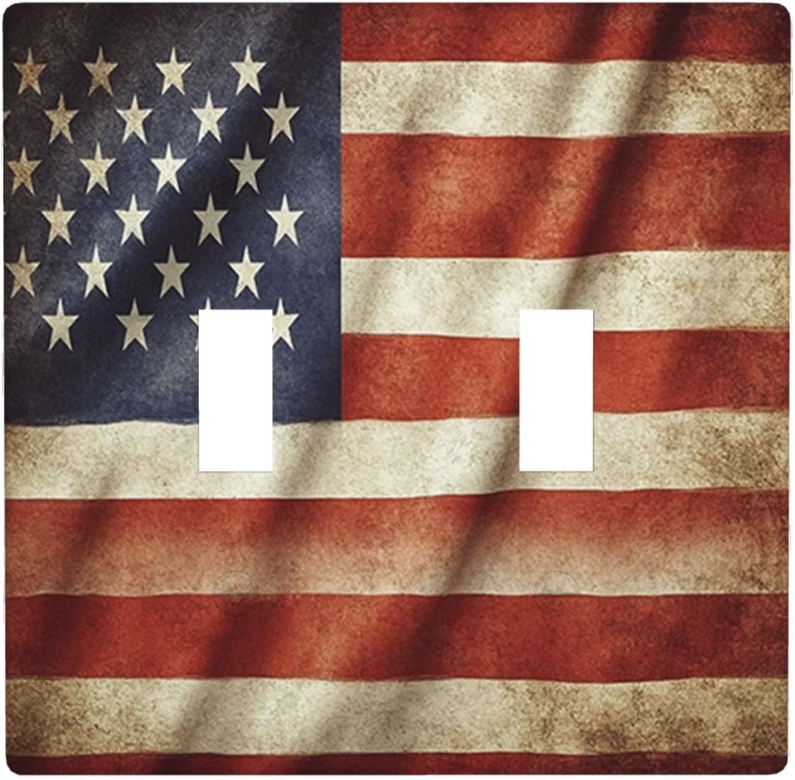 Moslion Waving USA Flag 2-Gang Toggle Outlet Wall Plate American Flag Vintage Grunge Light Switch Covers for Kitchen Bathroom Men Women