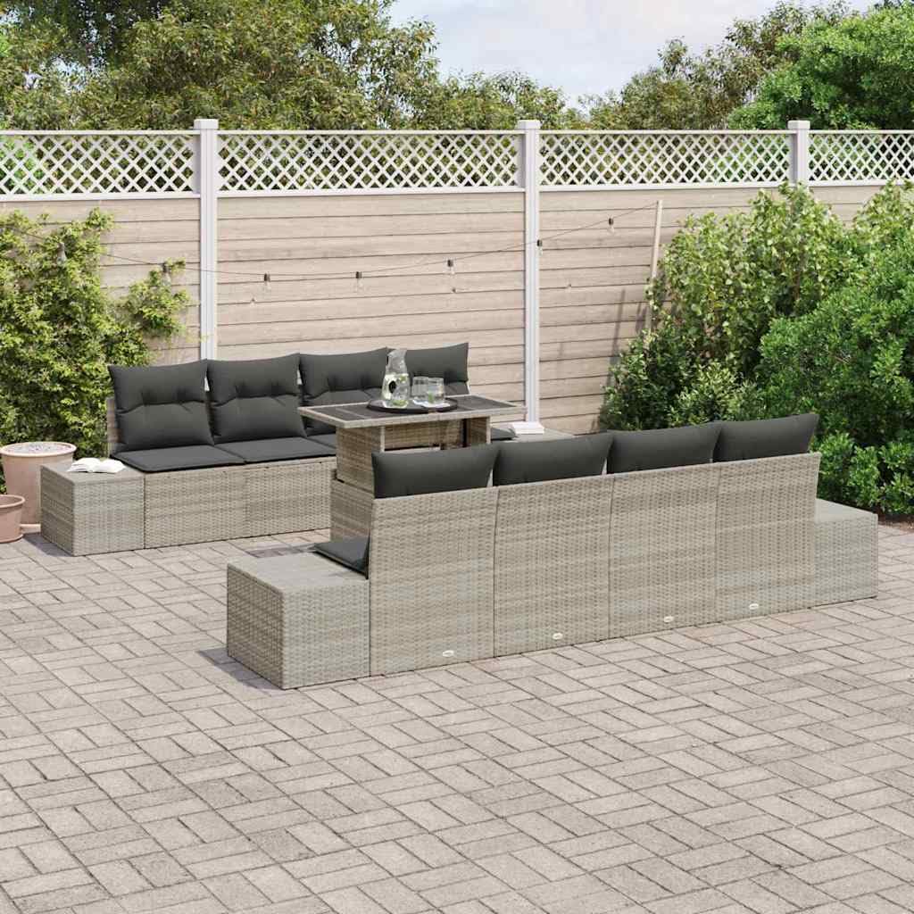 Set di divani da giardino modulari, 9 pezzi, in polyrattan, grigio