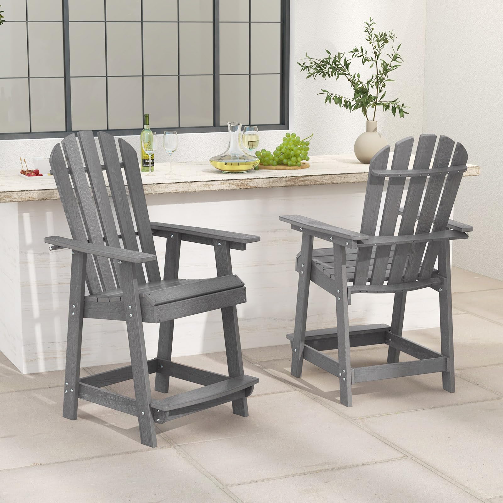 GIANTEX Adirondack Stuhl Hoch mit Fußstütze, Hochstuhl Gartenstuhl Balkonstuhl wetterfest aus HDPE, Barstuhl mit Armlehnen & lamellierte Sitzfläche & Rückenlehne, Outdoor Adirondack Chair 70x85x119 cm
