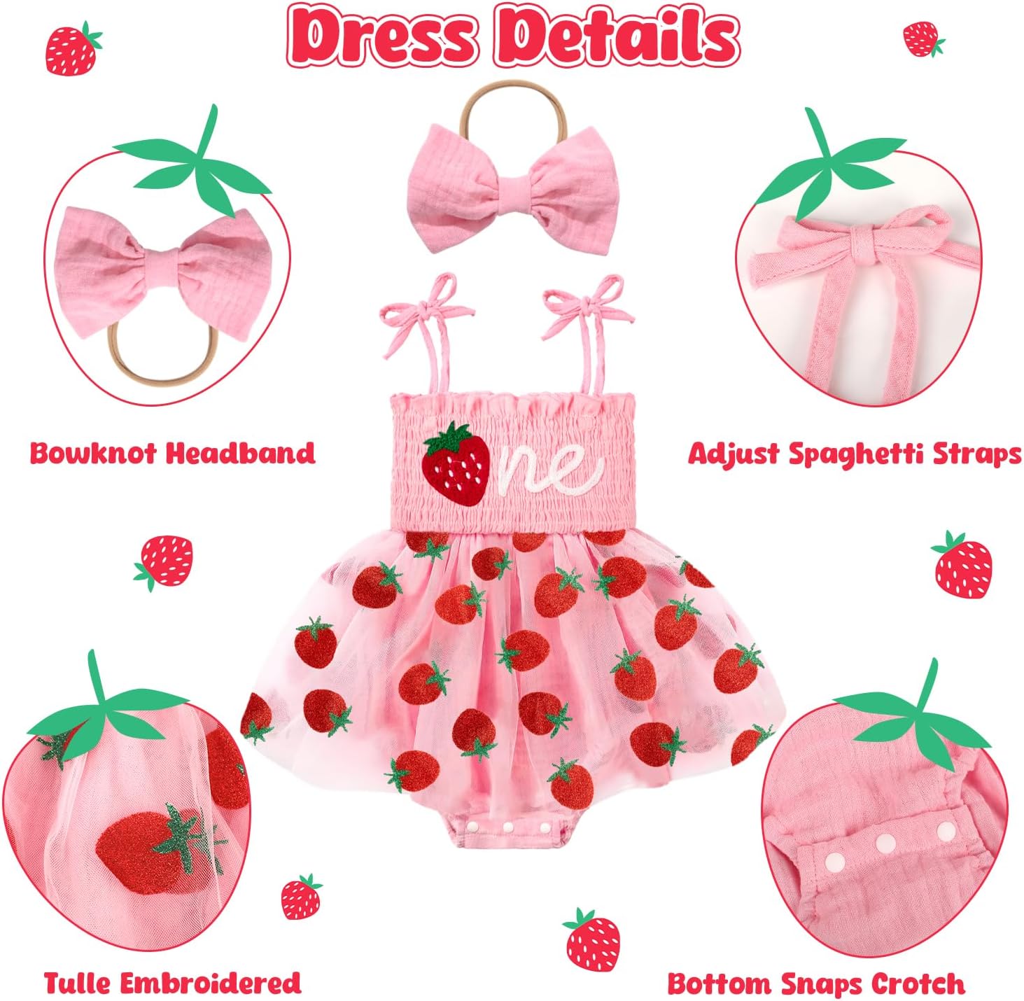 HONGTEYA Baby Girl 1st Birthday Outfit Girl First Birthday Clothes One Year Old Gifts Romper Tulle Summer Newborn Dress - Image 4