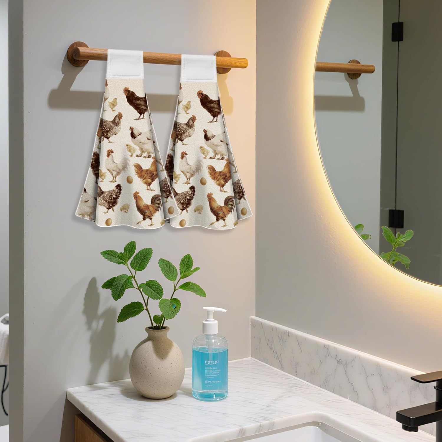 CUTHOLLOW Vintage Farm Rooster Hanging Kitchen Towels with Loop, Set of 2 - Soft & Super Absorbent Microfiber Decorative Hanging Dish & Hand Towel, Tea, Coffee Towel for Kitchen Bathroom Oven Handle - Image 7