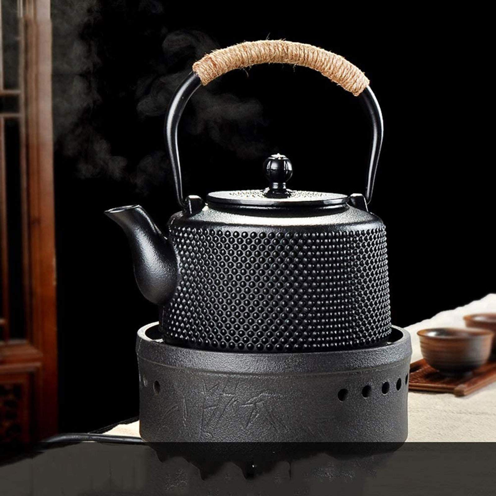 Tetera 1600ml Tetera De Hierro Fundido Japonés Grande con Infusor/Filtro De Acero Inoxidable, Antiguo Punto Pequeño Tetal Tetal Tetal como Regalo Negro