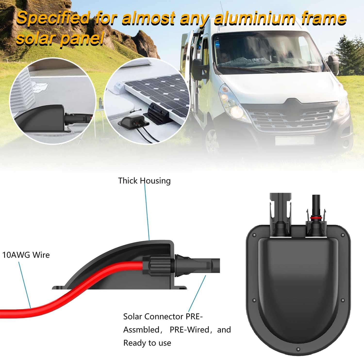 Passacavo Impermeabile Per Tetto - 2 Pezzi, Nero, Per Pannelli Solari, Camper, Barca, ABS UV Resistente