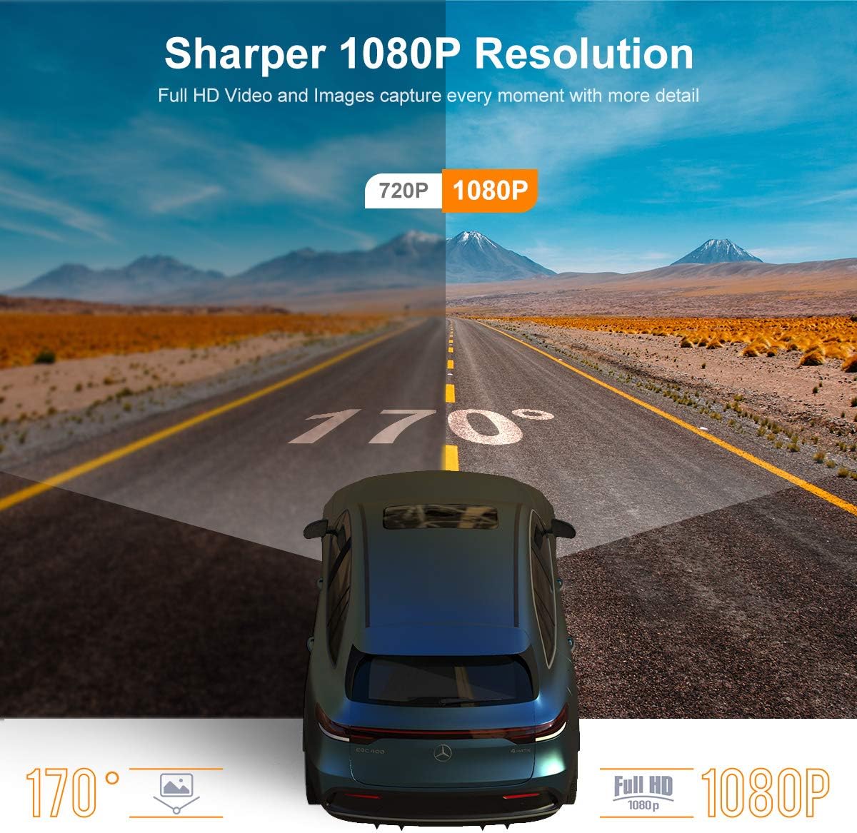 Comparison of 720p and 1080p resolution with 170 degree field of view