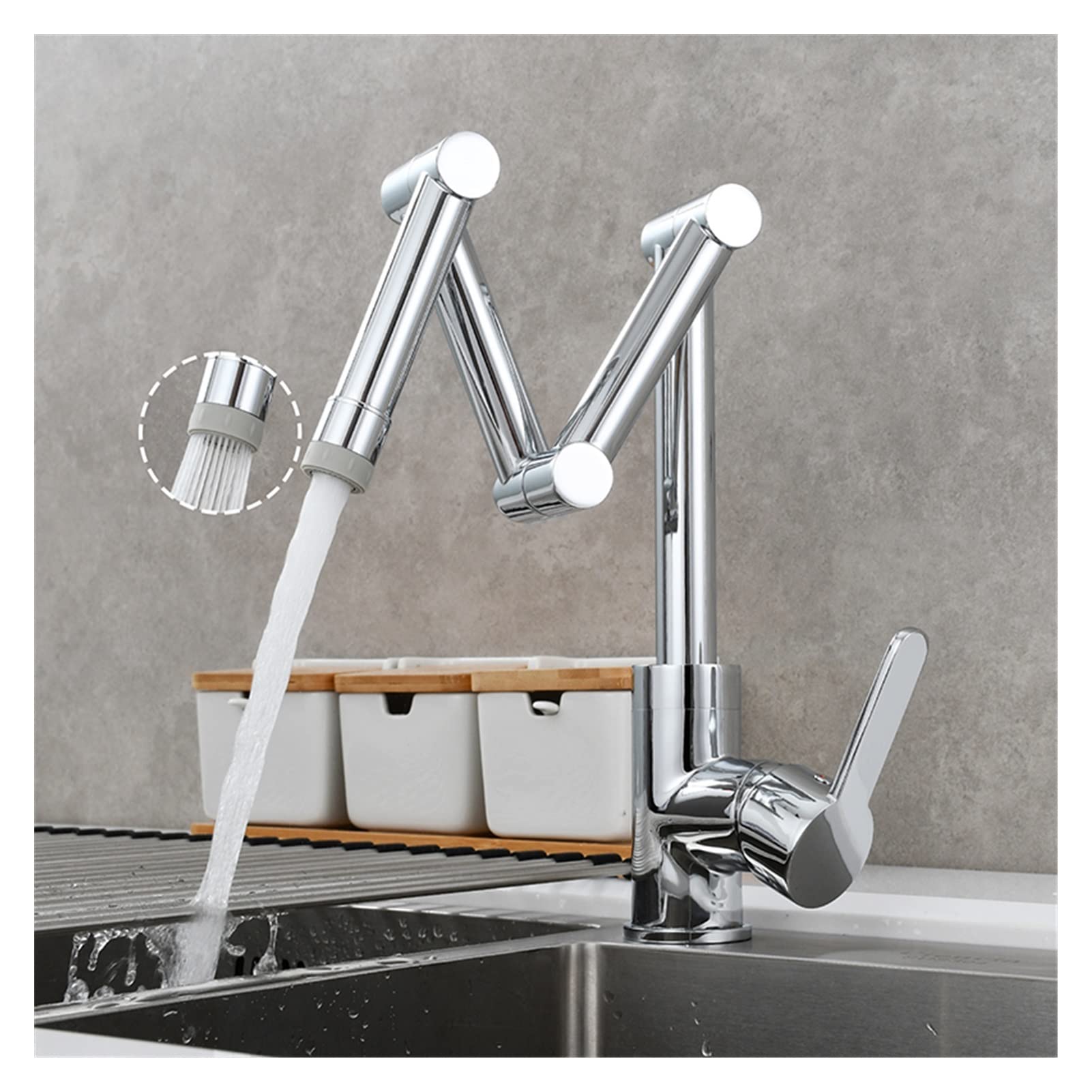 Cudtapi 2 Function Chrome Bathroom Faucet Brass Pot Filler Faucet Deck Mounted Three-Section Extension Folding Kitchen Triple Joint Swing Arm For Hot And Cold(2 Function Chrome)