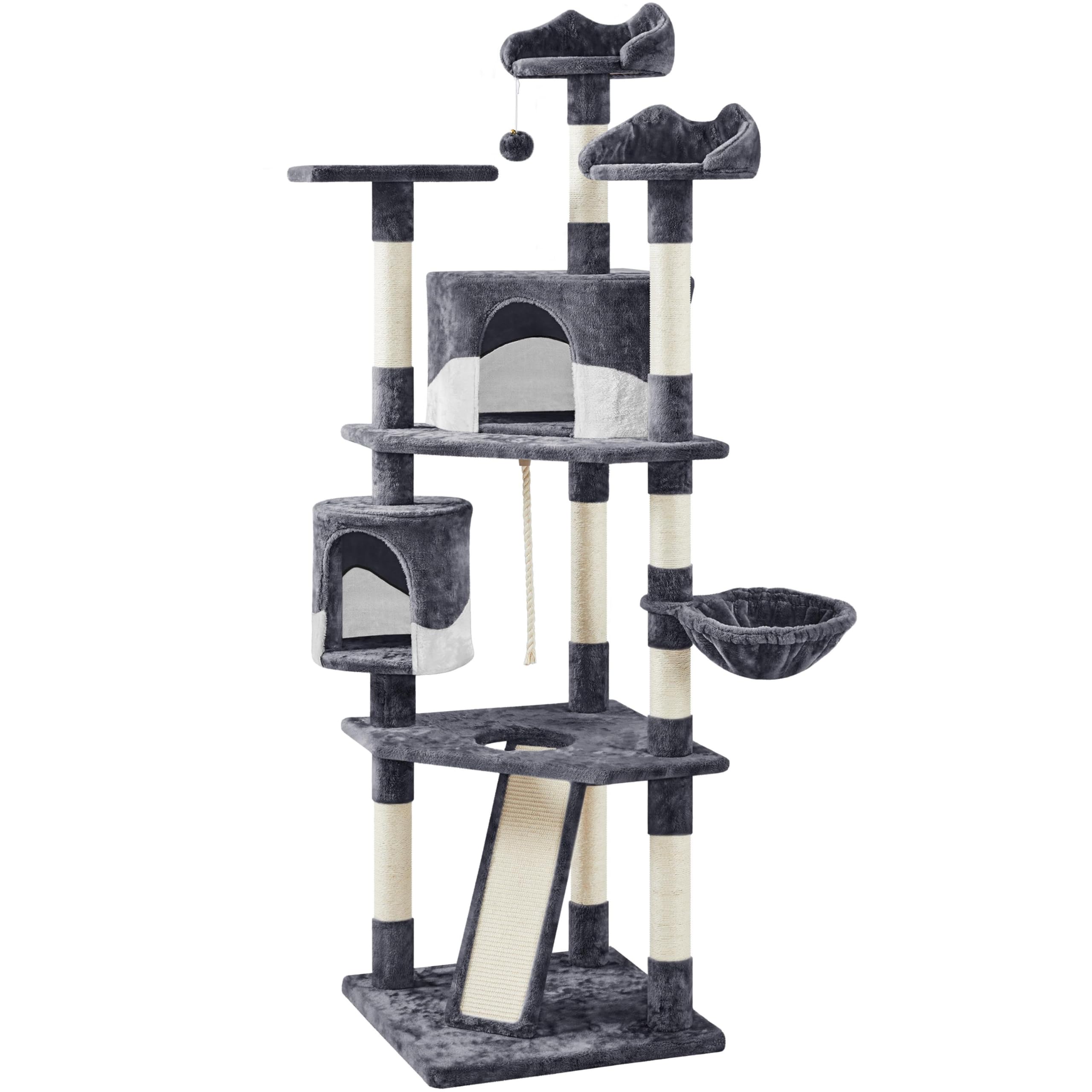 Yaheetech 79in Multi-Level Cat Trees with Sisal-Covered Scratching Posts, Plush Perches and Condo for Kittens, Cats and Pets - Gray and White