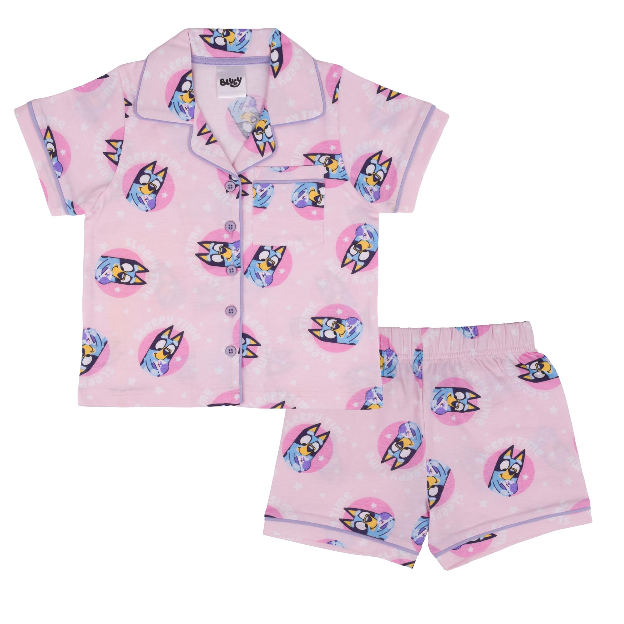 Bluey, 100% Cotton Button up Short Sleeved Pyjama Set, Pink, 2-3 Years: 98cm