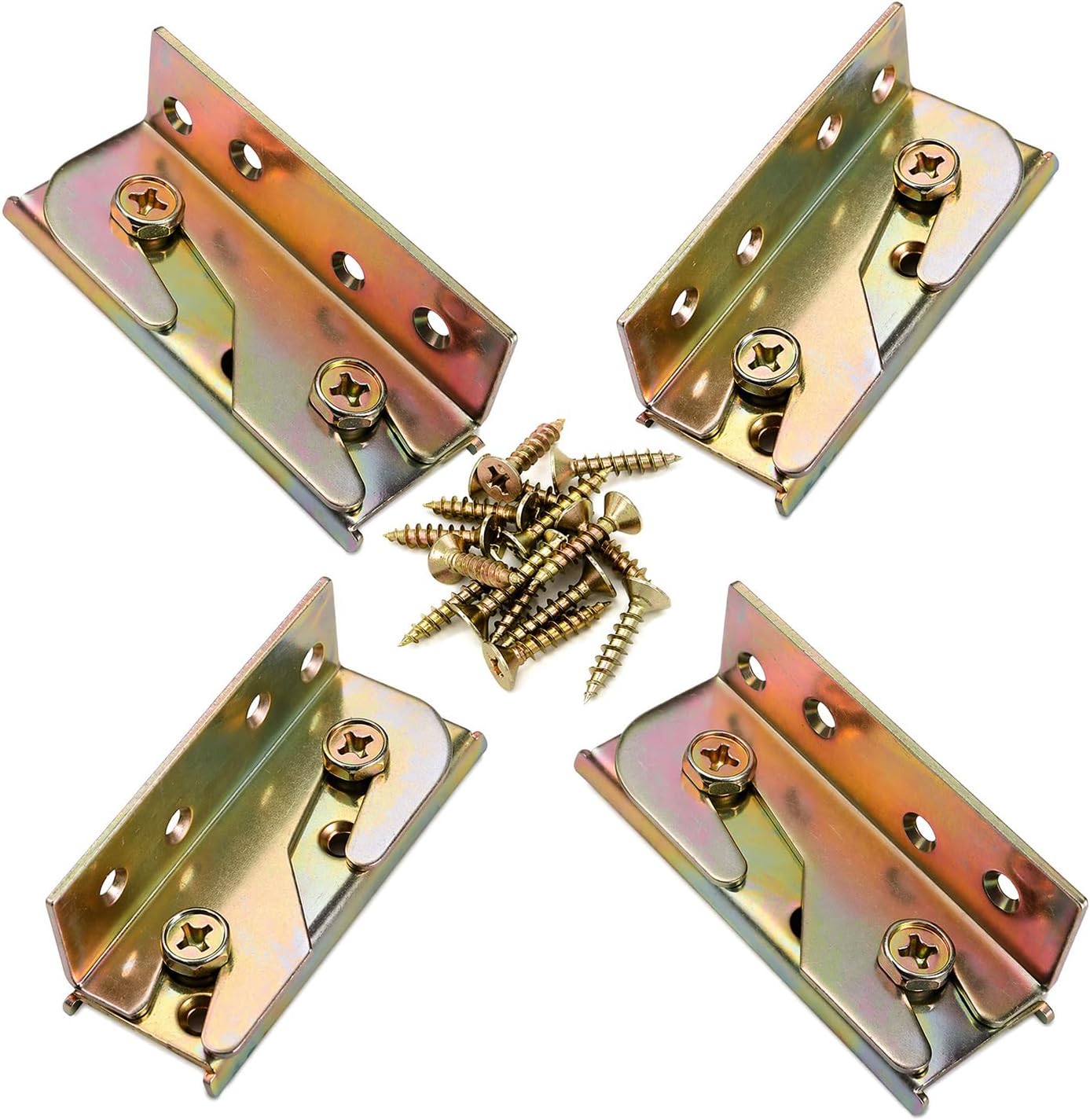 Socell 4 Sets Bed Rail Brackets Heavy Duty No-Mortise Bed Rail Fittings Wooden Bed Frame Connectors with Screws for Headboards Footboards Hold