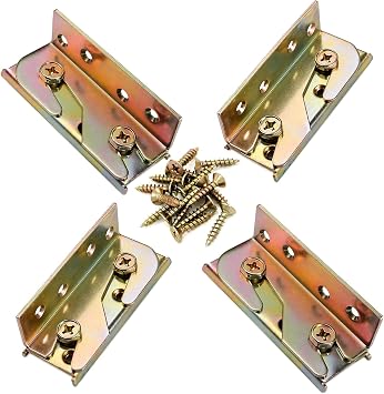 Socell 4 Sets Bed Rail Brackets Heavy Duty No-Mortise Bed Rail Fittings Wooden Bed Frame Connectors with Screws for Headboards Footboards Hold
