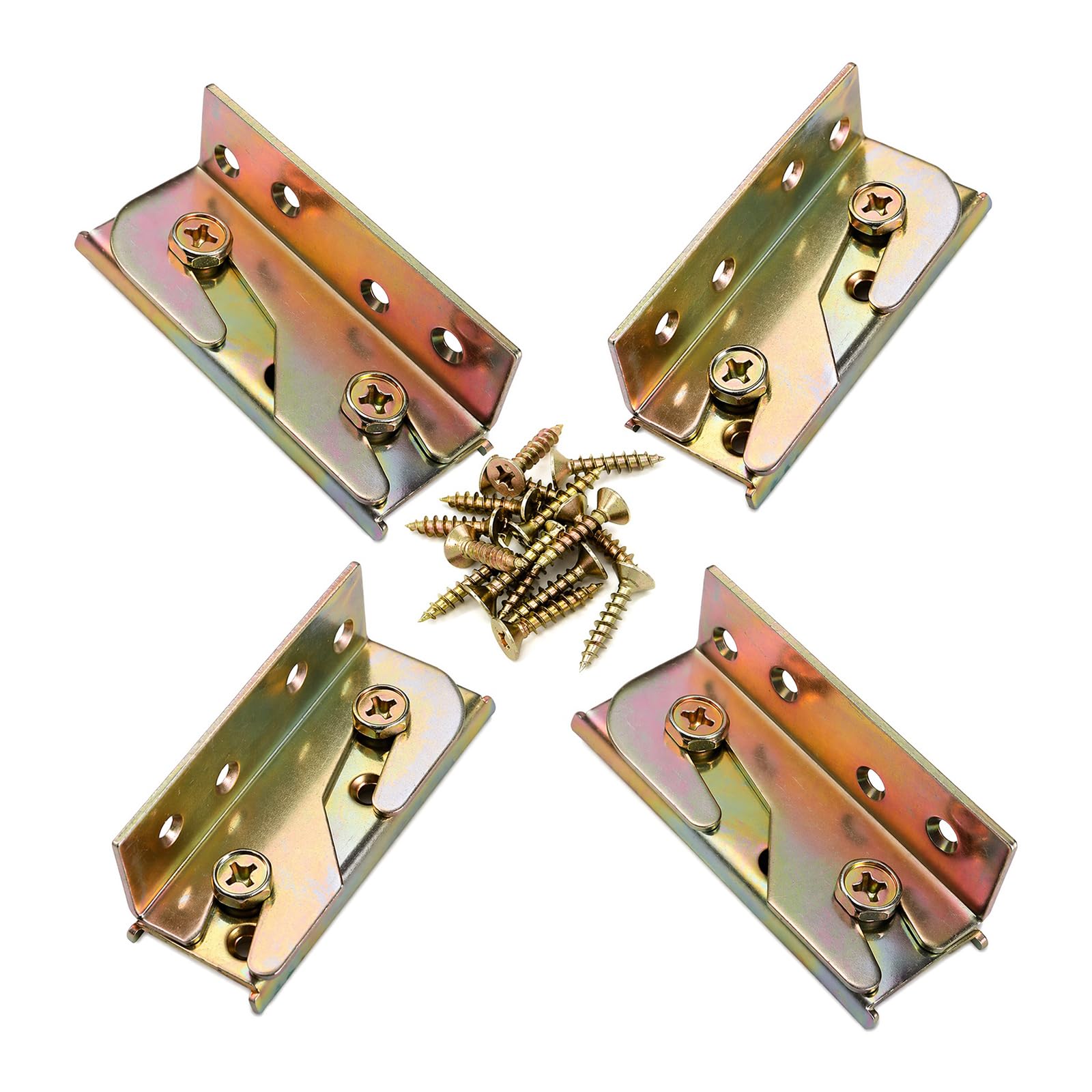 Socell A 4 Sets Bed Rail Brackets Heavy Duty No-Mortise Bed Rail Fittings Wooden Bed Frame Connectors With Screws For Headboards Footboards Hold