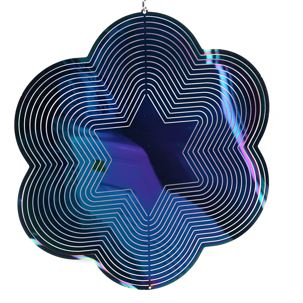 Tiardey 3D Metal Wind Spinner Rotating Flowing-Light Effect Design Wind Chimes Home Garden Decoration Outdoor Gift Shiny - Color Six-Pointed Star - Image 2