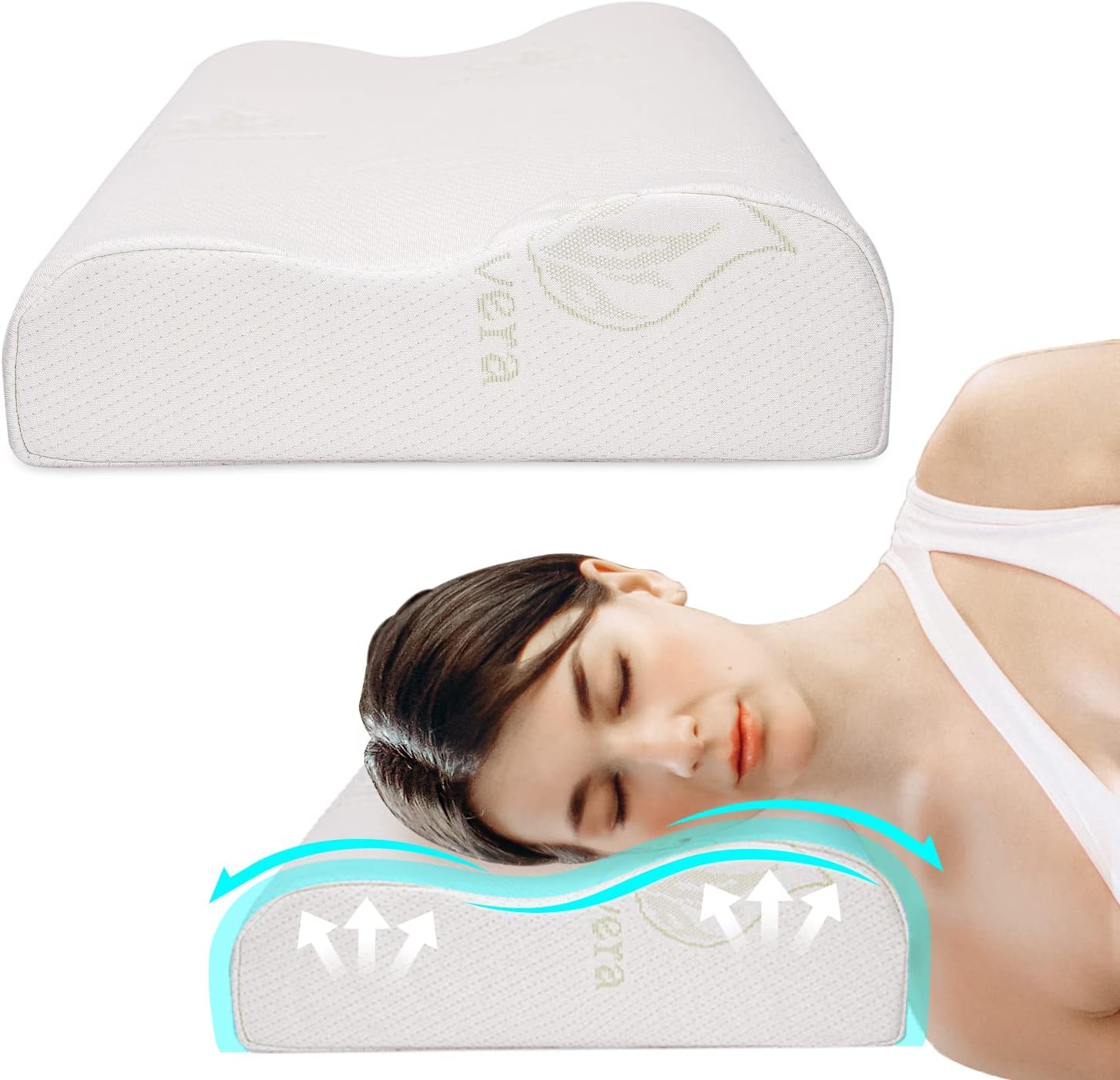 Luxamel pillow, neck pillow with aloe vera pillowcase, pillow, viscose pillow for pillowcases in 80x40cm, orthopaedic pillow against head and neck pain/allergy-friendly 62x32/13/8cm