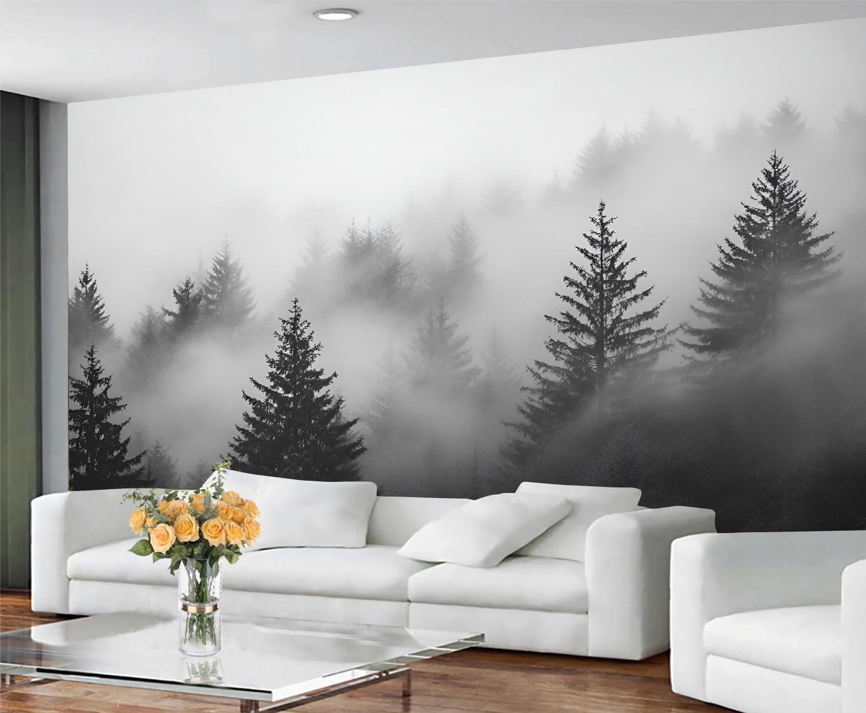 GIVLWF Wallpaper - Misty Forest Mural & Home Decor, Fir Forest Bedroom Wallpaper, Nature Landscape Wall Paper for Living Room, Large Mural, Not Self Adhesive
