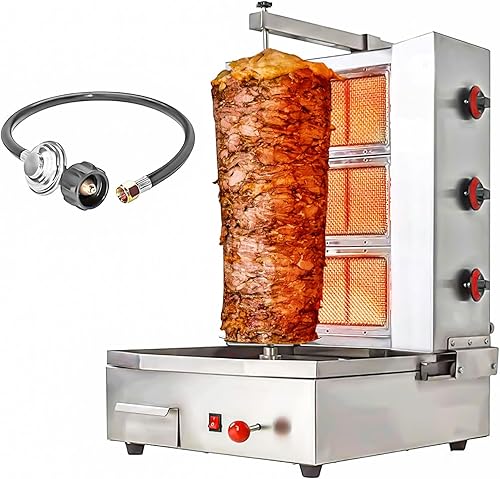Shawarma Propano Gyro Machines Gas Vertical Barbacoa Grill Doner Kebab Gyro Grill Rotatorio Kebab Máquina con 3 Quemadores