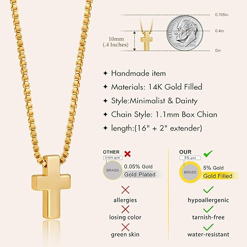 Miniatura 4 de Cross Necklace for Womens, 14K Gold Plated Dainty Gold Necklaces Sterling Silver Small Cross Pendant Faith Necklace Simple Gold Necklace Jewelry