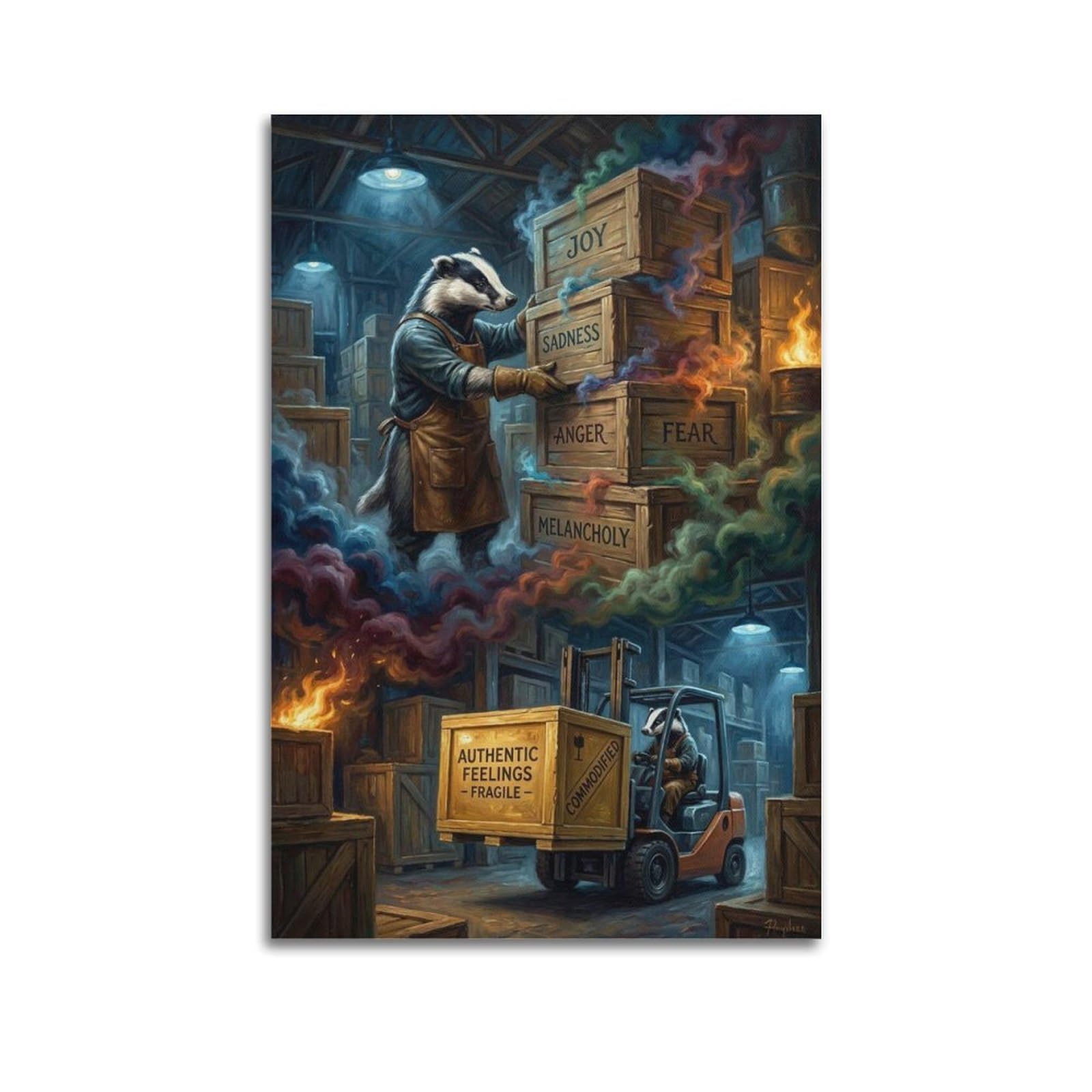 XKUGA Surreal Vintage Animal Poster Raccoon Feeling Storage Satire Modern Decorative Canvas Prints - Ideal Wall Art for Family, Man Cave, Game Room, Boys & Girls Bedroom 20x30inch(50x75cm)