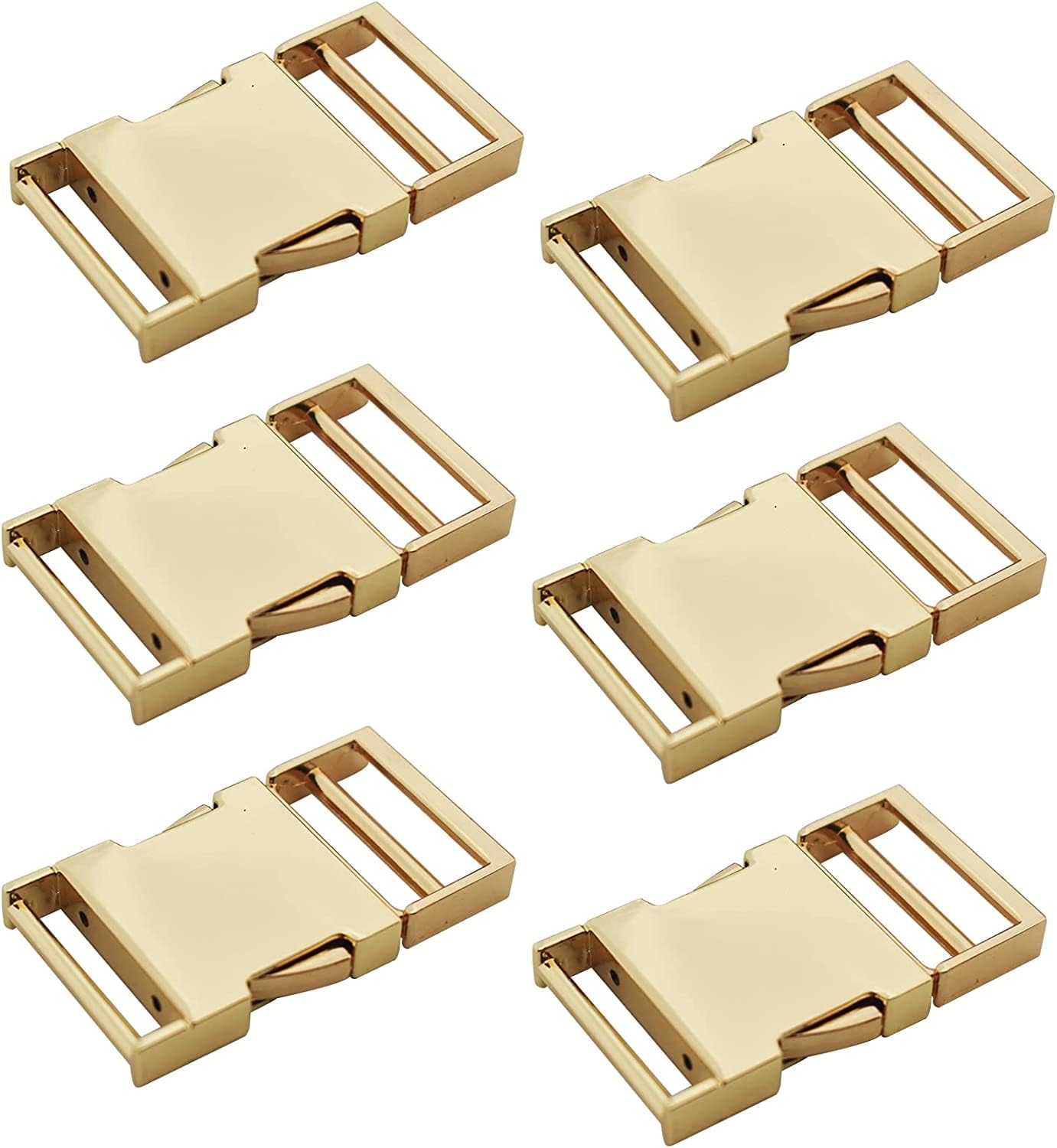 NALACAL Adjustment Buckle Metal Side Release Buckle, Quick Release Single Adjustable Buckle for Straps Webbing Bracelet Backpack Belt, Light Gold, 6PCS