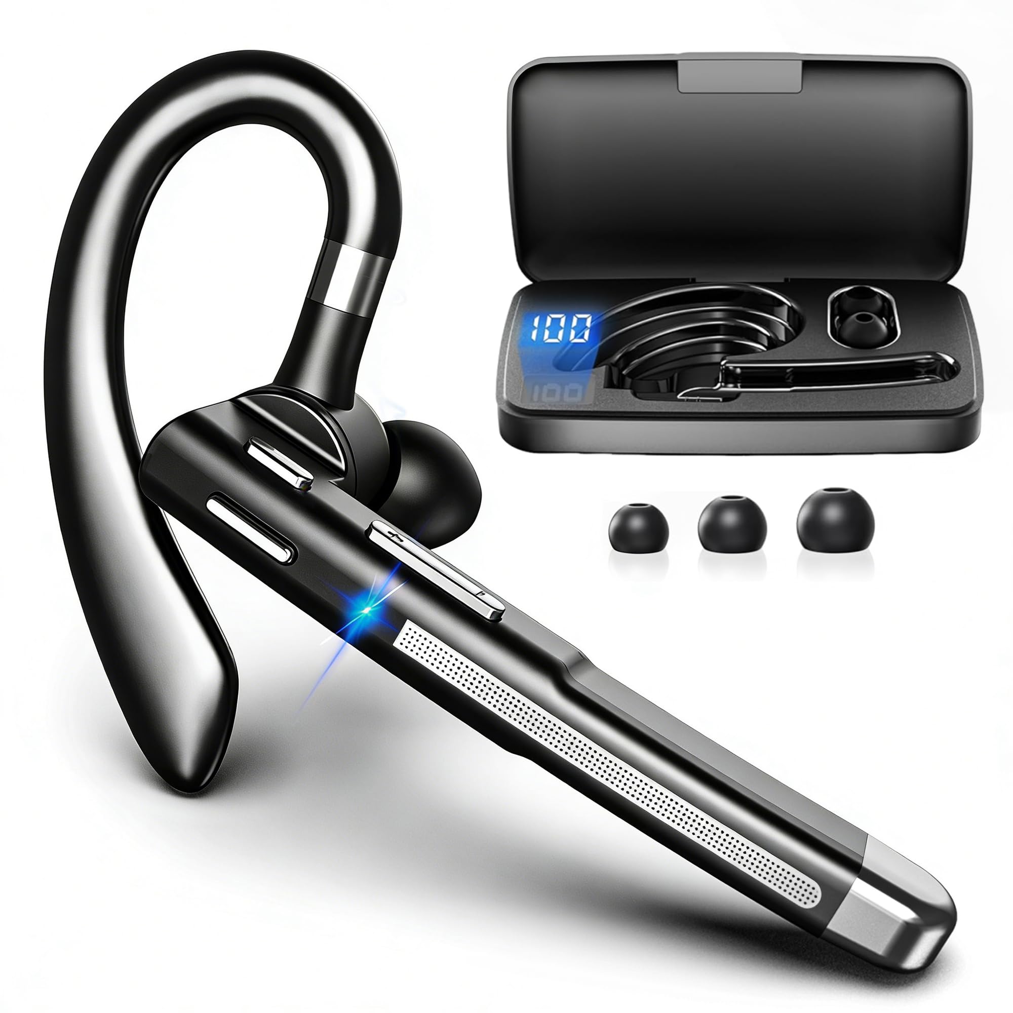 Headset Bluetooth 6.1 mit CVC8.0 Noise Cancelling Dual Mikrofon 100 Std Spielzeit In Ear Kopfhörer Zwei-Geräte-Verbindung Headset mit LED Ladebox Freisprech Handy Ohrhörer für Autofahren/Business/Büro