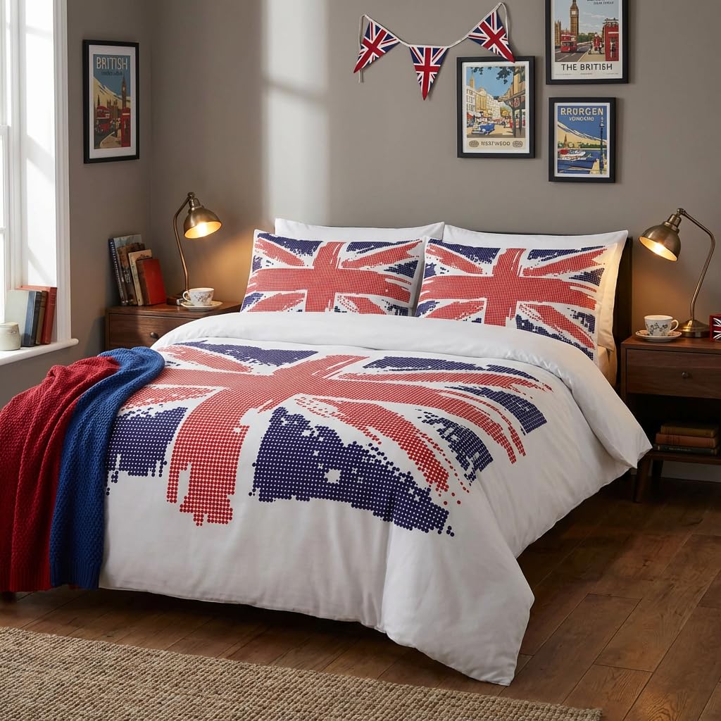 Adam Home 3D Digital Printed Union Jack Duvet Cover Set With Pillowcases Home Bedroom Décor Microfiber Superking Bedding Set Made in UK |Block Style Union Jack