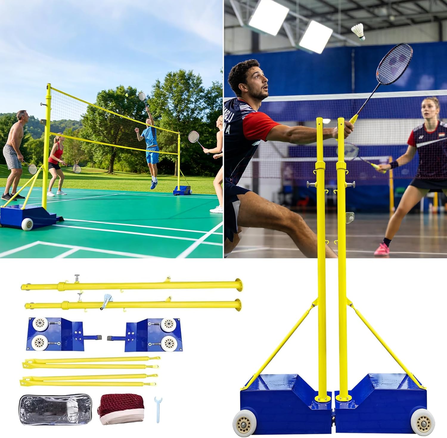 Volleyball Poles for Backyard,Heavy Duty Volleyball/Badminton Poles with Nets, Indoor Volleyball Nets with Poles with 4 Adjustable Heights,Portable Outdoor Badminton Poles for Adult Kids School