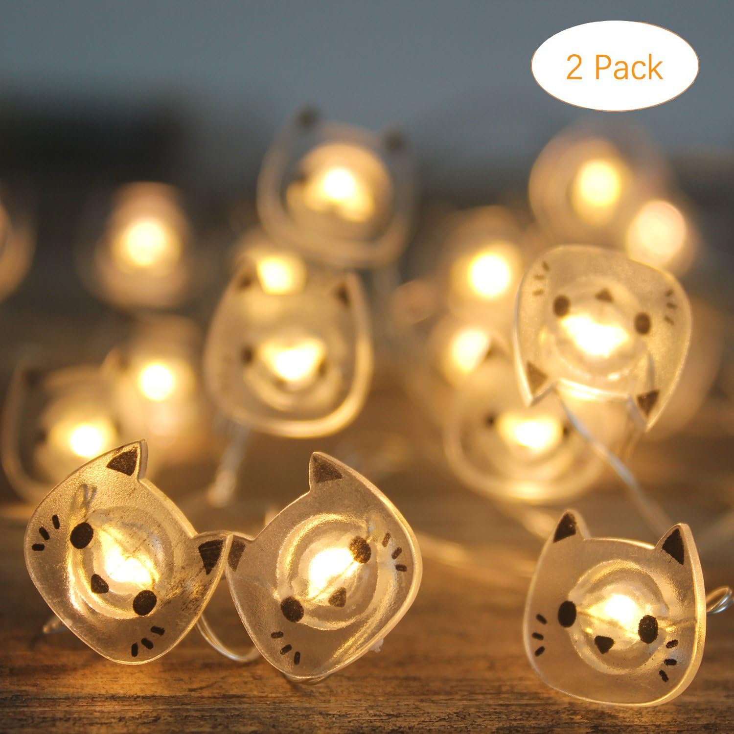 VSL3 Cat String Lights Battery Powered 2 Pack x 20 Count