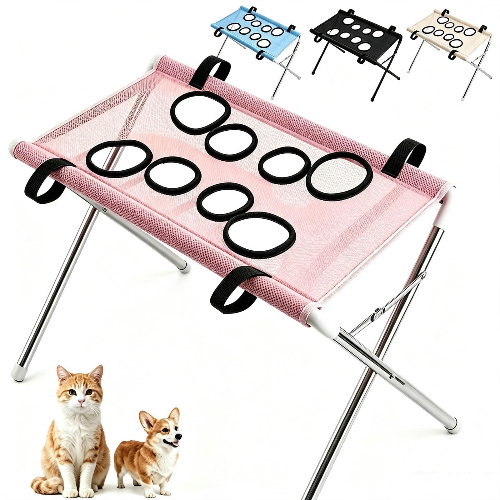 Hamac de Toilettage pour Chien et Chat avec Support, Hamac de Bain Pliable | Filet à Séchage Rapide et Harnais Anti-Fuite, Accessoire de Toilettage pour Coupe des Griffes, Lavage(Pink)