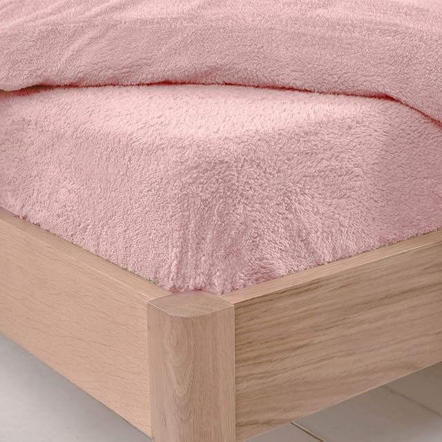 Brentfords Teddy Fleece Fitted Bed Sheet Thermal Warm Soft Luxury Fluffy Cuddly Cosy Bedding, Blush Pink - Single