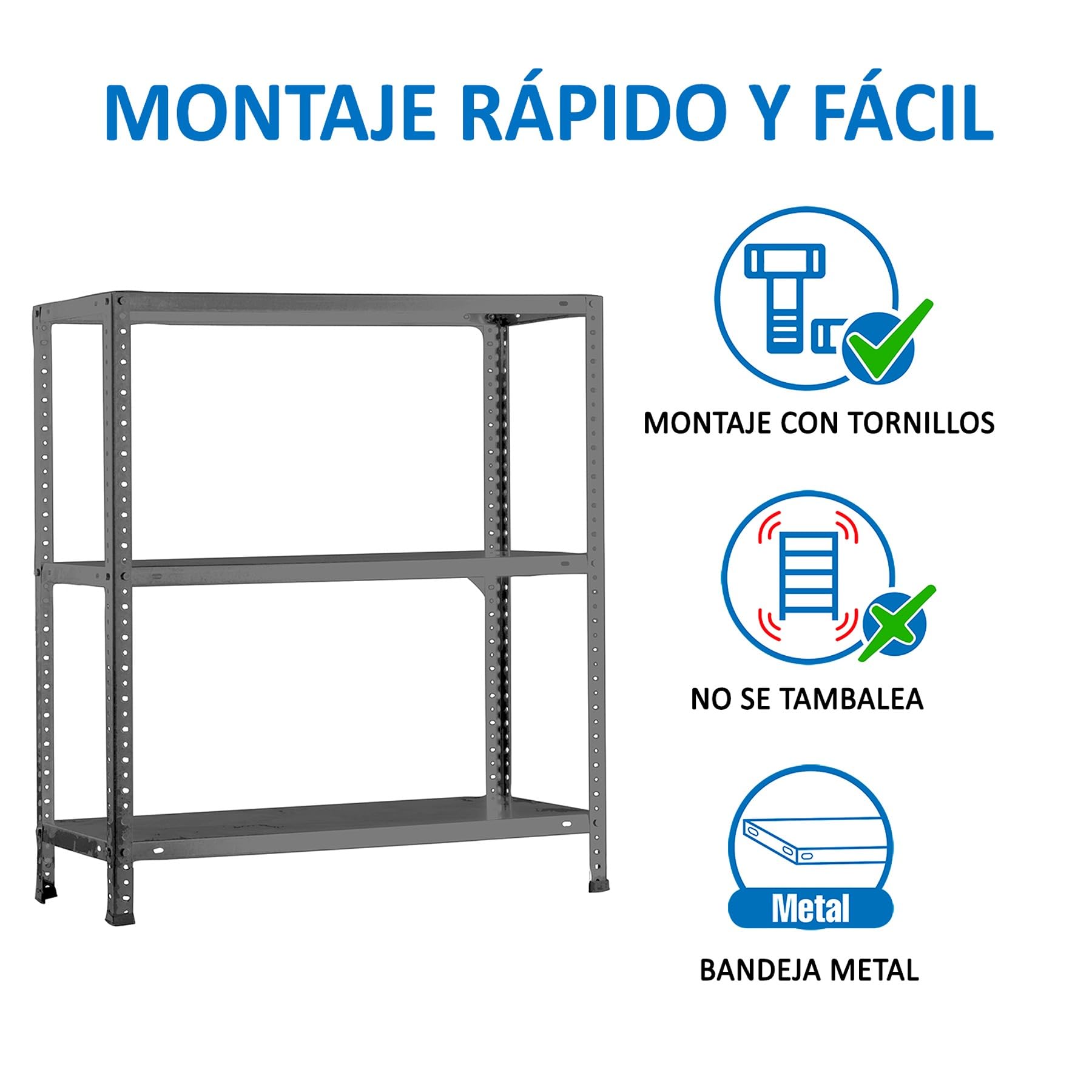Simon Rack Scaffale Metallo Garage, 3 Ripiani, 100 kg di Punto di Flessione, 900x1000x300 mm, Con Viti, Scaffale Garage, Grigio - Comfort