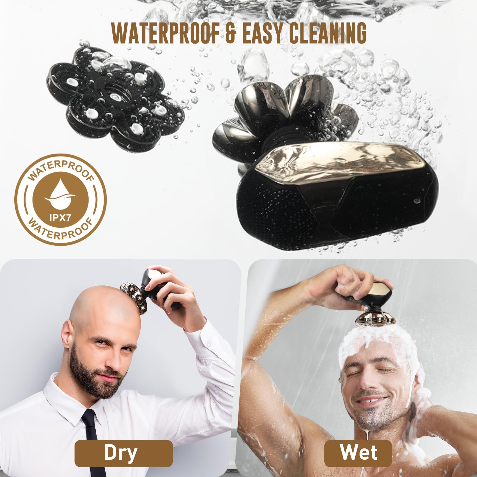 Afeitadoras eléctricas de cabeza para hombres: maquinilla de afeitar eléctrica impermeable IPX7 para hombres calvos - Afeitadora giratoria 7D con pantalla LED - Juego de aseo recargable