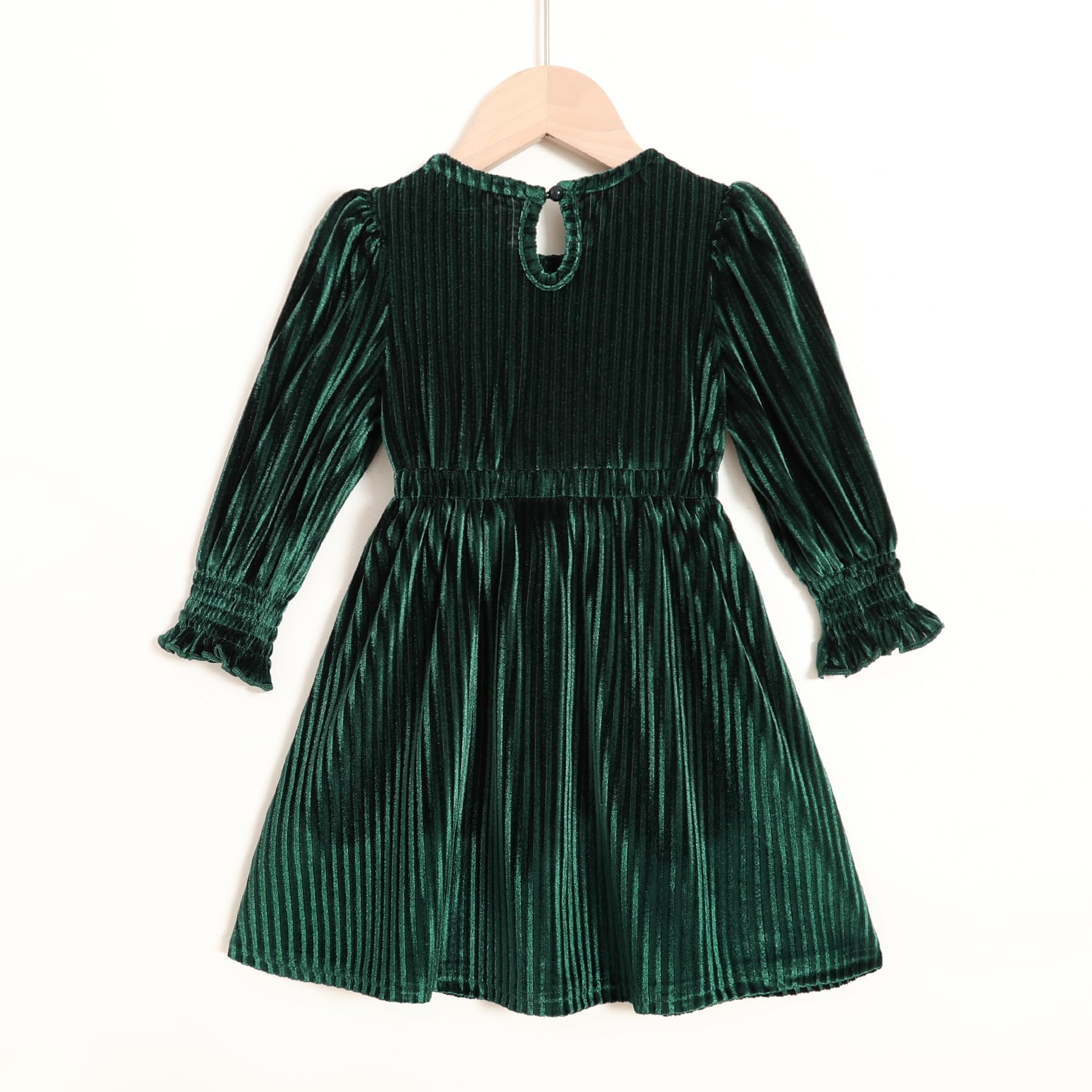 JEELLIGULAR Toddler Baby Girl Dress Long Sleeve Fall Winter Velvet Crew Neck Dresses for Littler Girls Kids Princess Party Dress(Green,3-4T)
