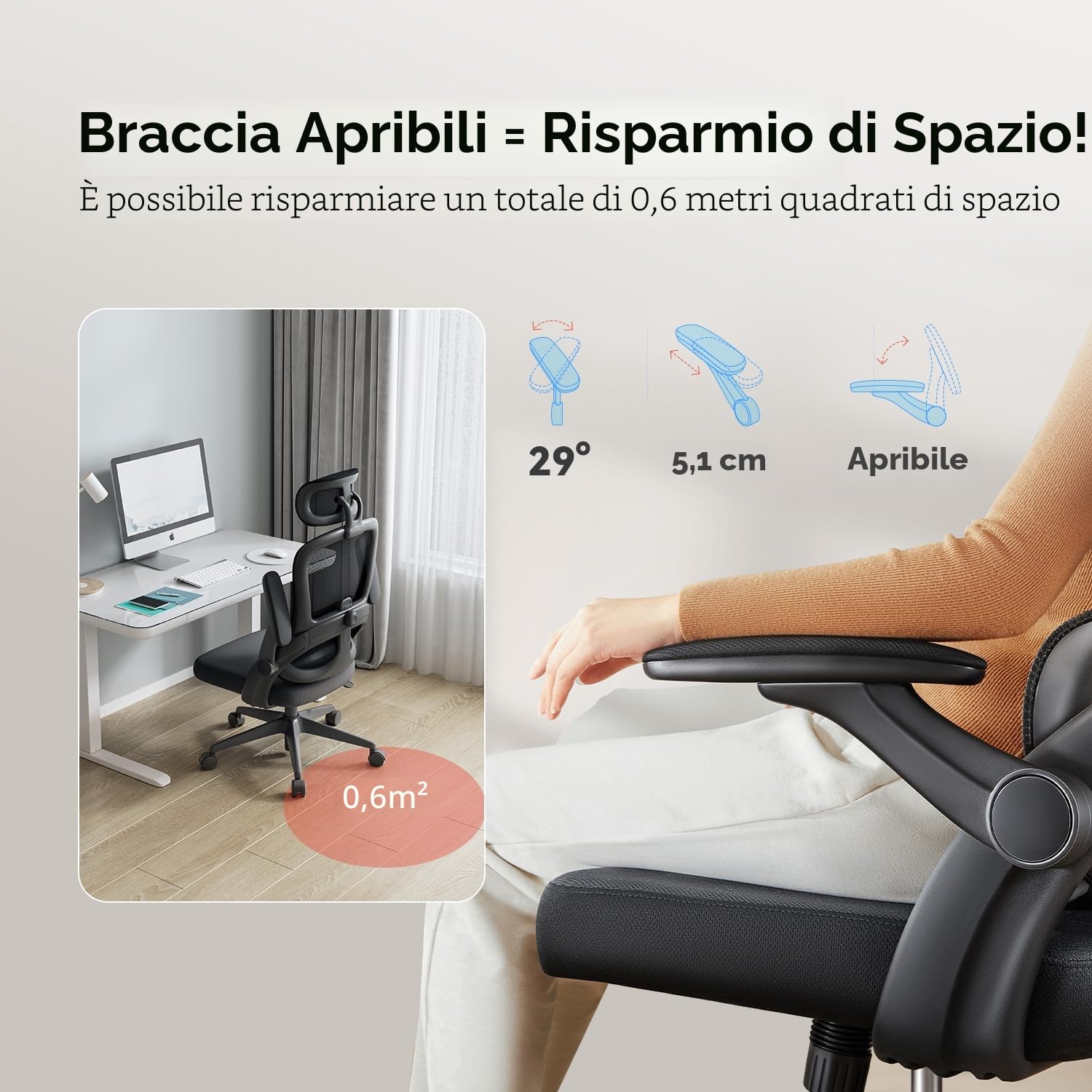 SIHOO M102C Sedia Ergonomica da Ufficio con Braccioli Ribaltabili, Supporto Lombare Regolabile, Design Ergonomico per Scrivania e Uso Domestico - Nero